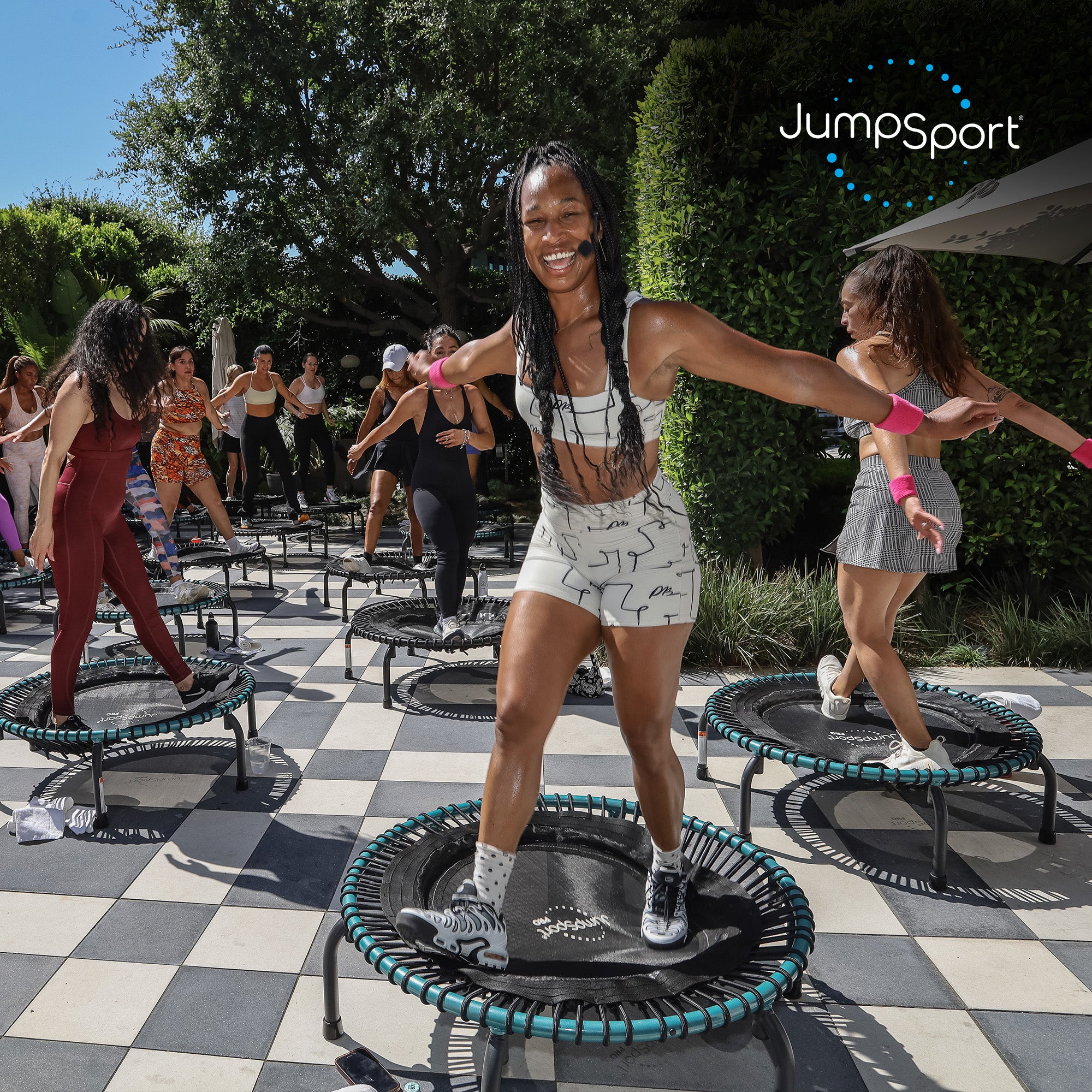JumpSport 350 Pro Fitness 39" Workout Indoor Trampoline, Teal/Black (Open Box) - VMInnovations