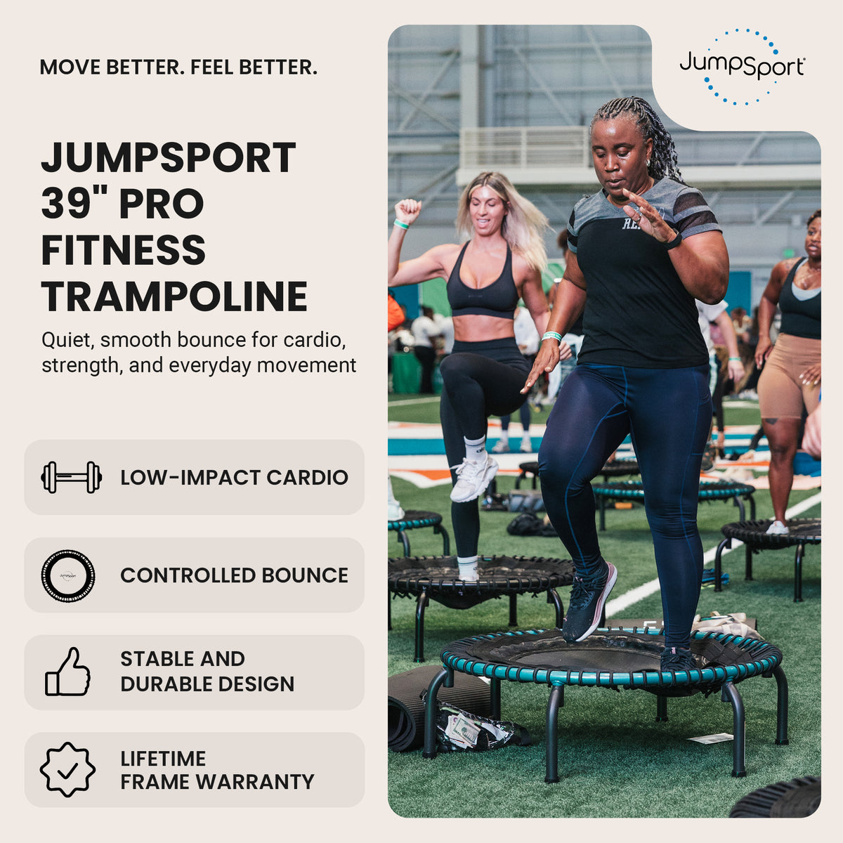 JumpSport 350 Pro Fitness 39 Inch Cardio Workout Indoor Trampoline, Teal/Black