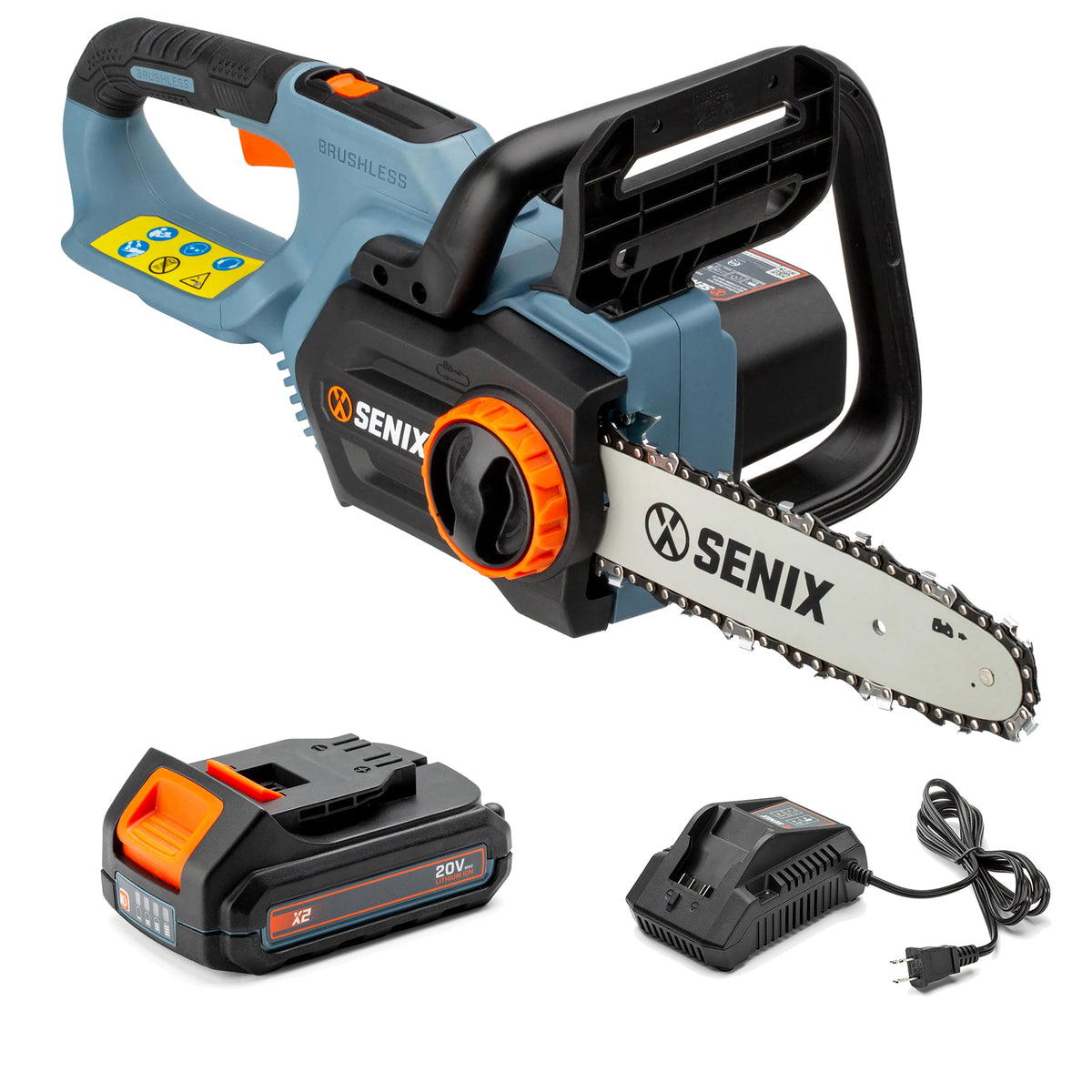SENIX 10" 20V Max Cordless Brushless Chain Saw Tool with Battery Pack & Charger