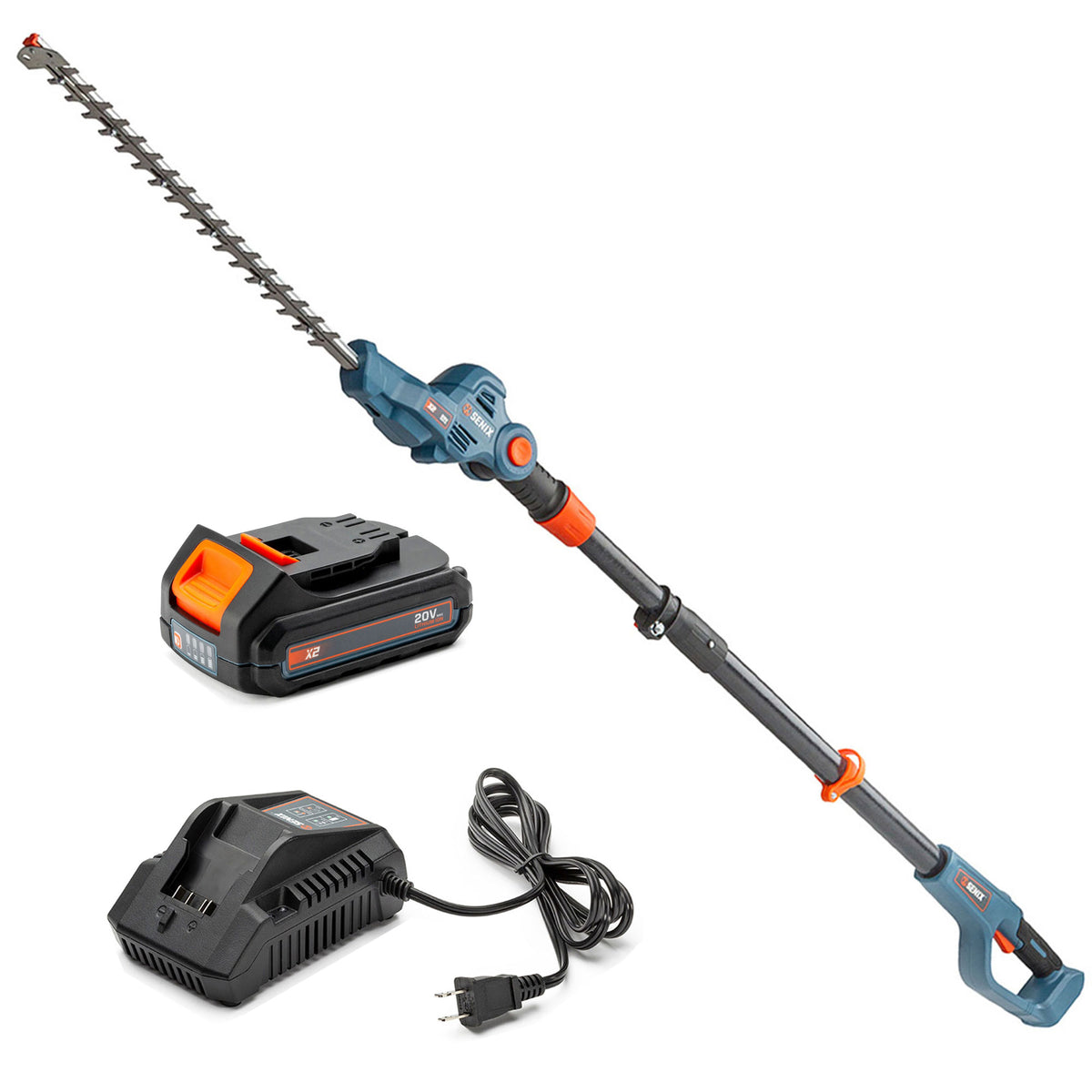 SENIX 18" 20V Max Cordless Pole Hedge Trimmer with Battery Pack and Charger
