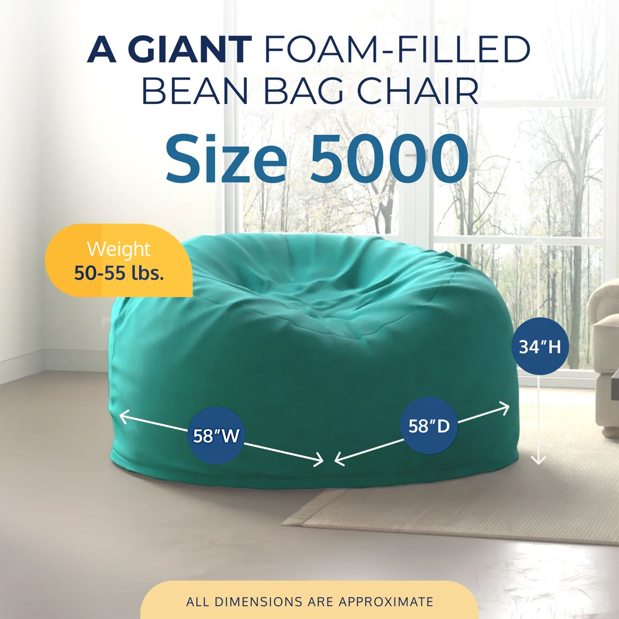 Ultimate Sack 5ft Bean Bag Chair, Oversized Indoor Comfy Lounger, Teal Suede - VMInnovations