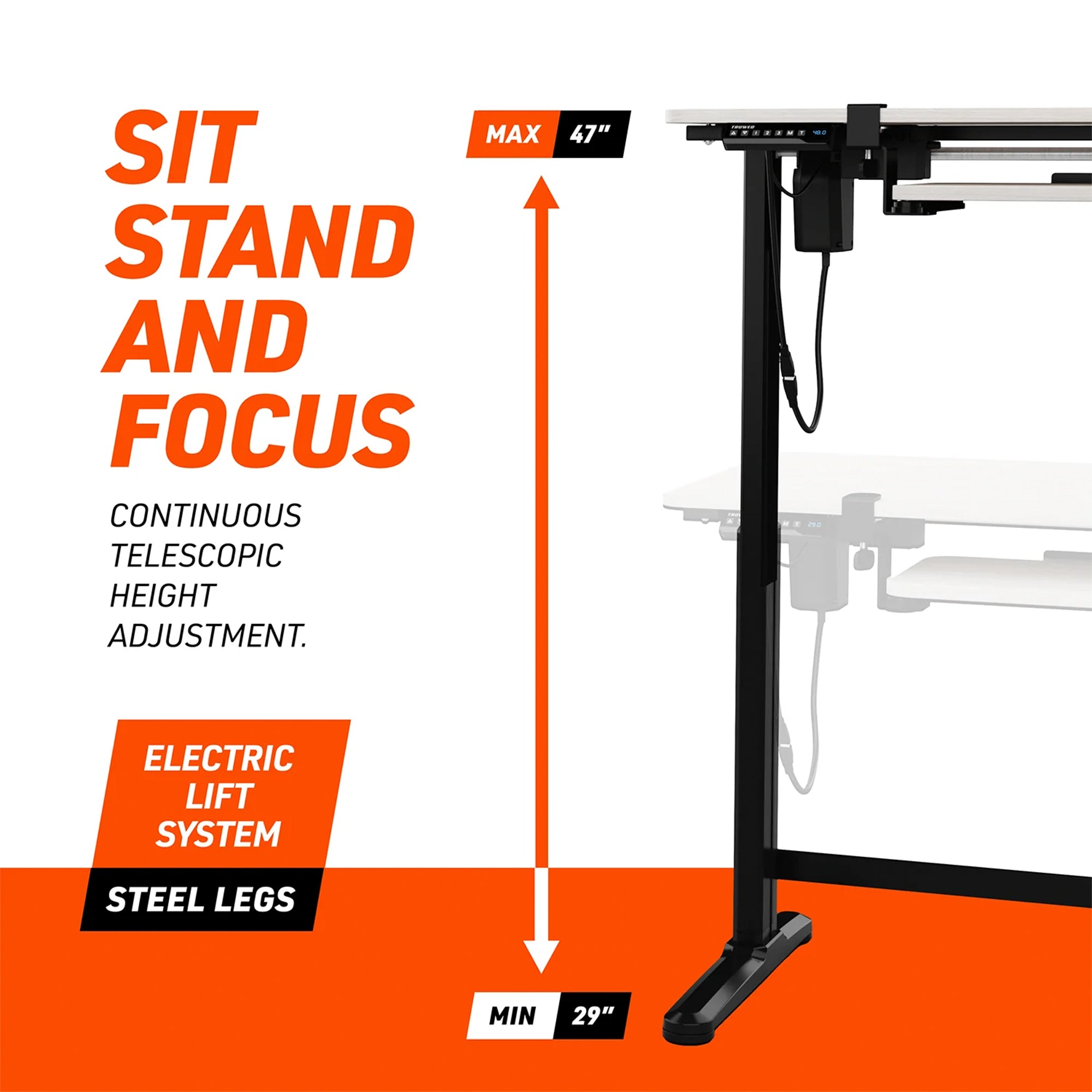 Adjustable Electric Standing Desk Tabletop w/Sliding Tray, Gray (Open Box) - VMInnovations