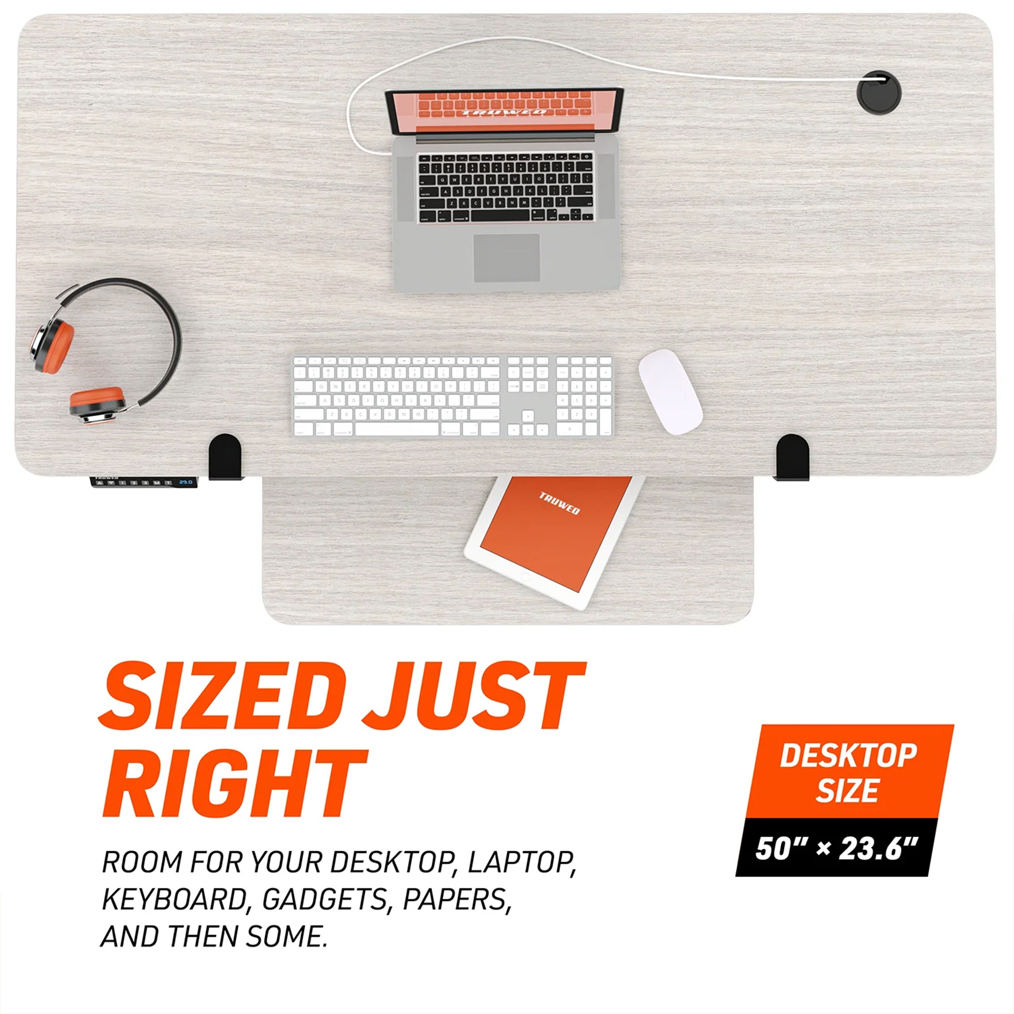 Truweo Adjustable Electric Standing Desk Tabletop w/Sliding Keyboard Tray, Gray - VMInnovations
