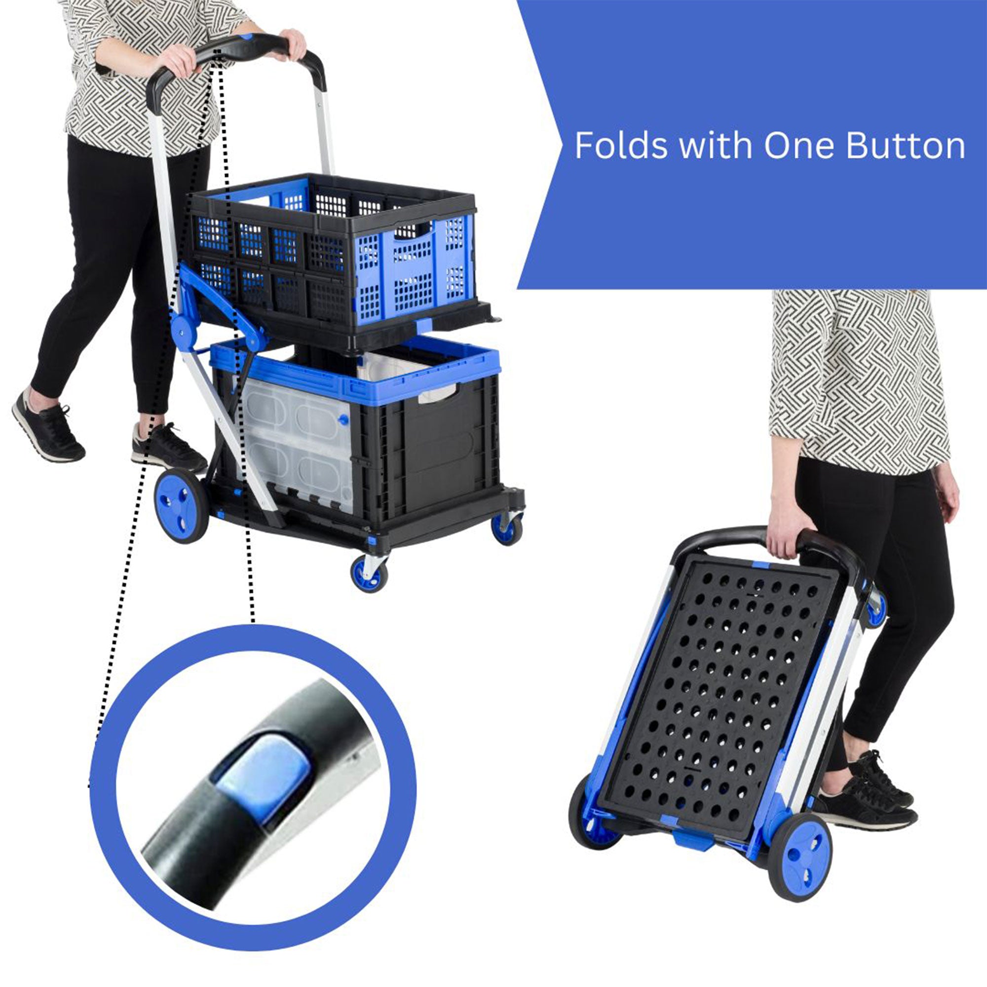 Magna Cart 2-Tier Foldable Shopping Utility Cart w/Collapsible Crate (Used) - VMInnovations