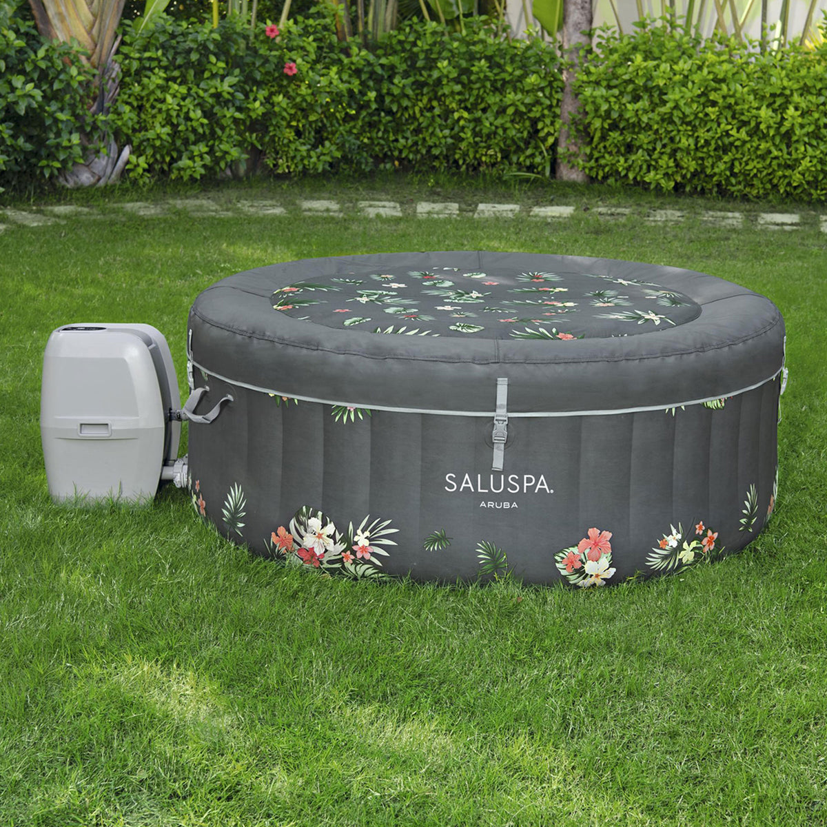 Bestway SaluSpa Aruba AirJet Hot Tub with EnergySense Cover, Grey (Open Box) - VMInnovations