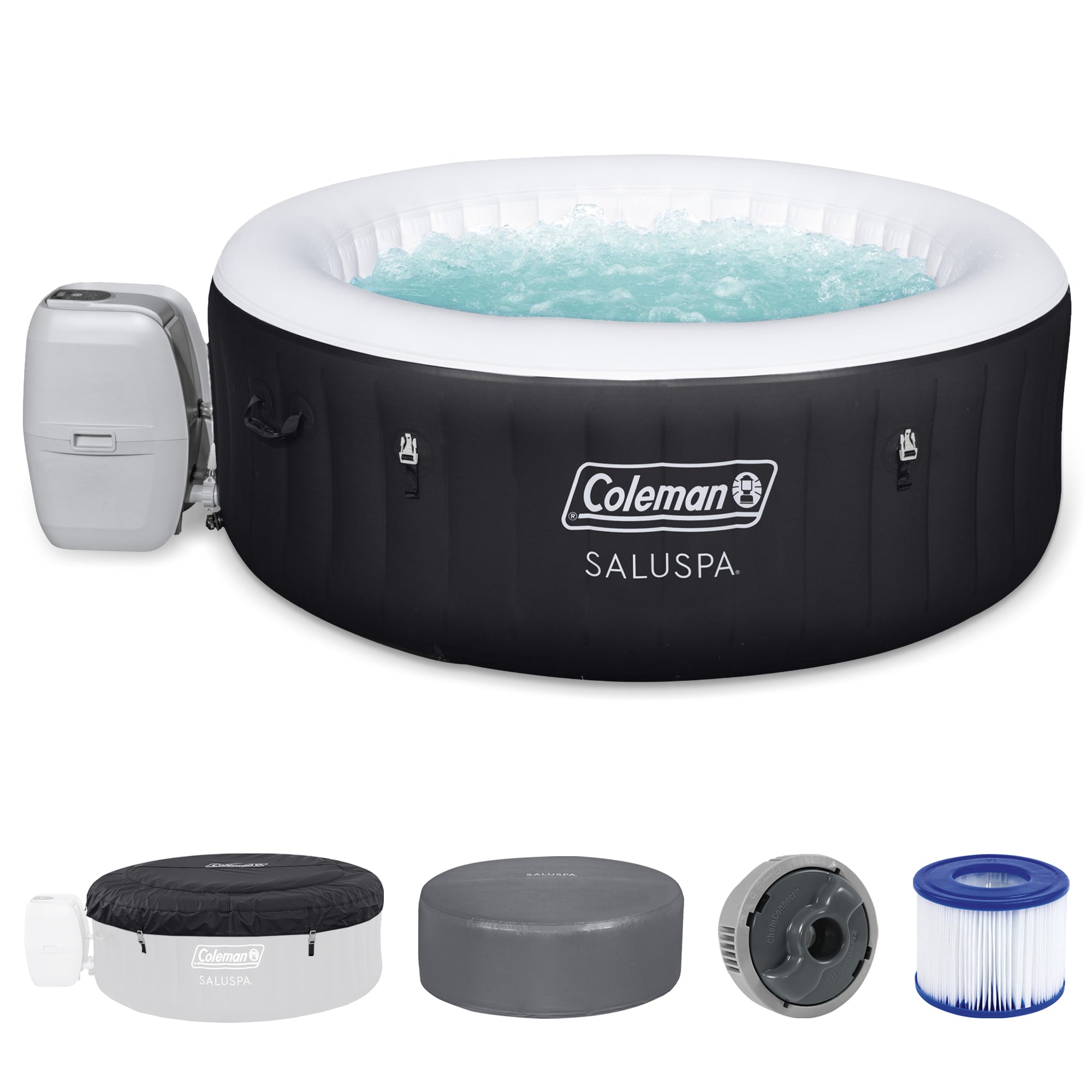 Bestway Coleman Miami AirJet Hot Tub with EnergySense Cover, Black (Used) - VMInnovations