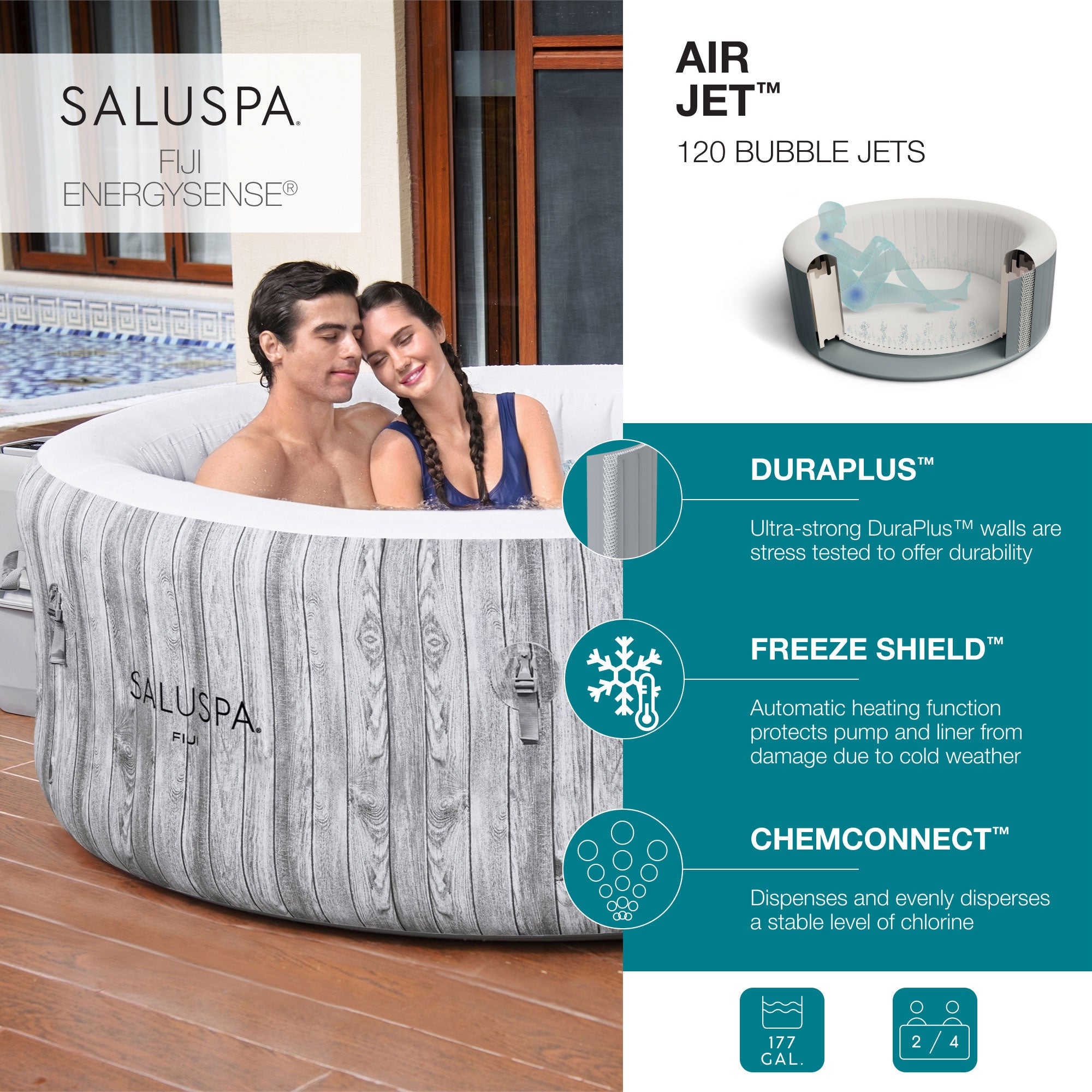Bestway SaluSpa Fiji AirJet Inflatable Hot Tub w/EnergySense Cover, Grey (Used) - VMInnovations