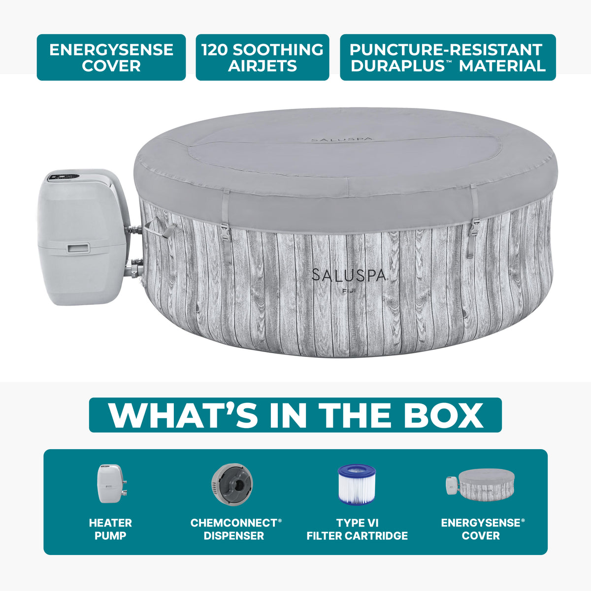 Bestway SaluSpa Fiji AirJet Inflatable Hot Tub w/EnergySense Cover, Grey (Used)