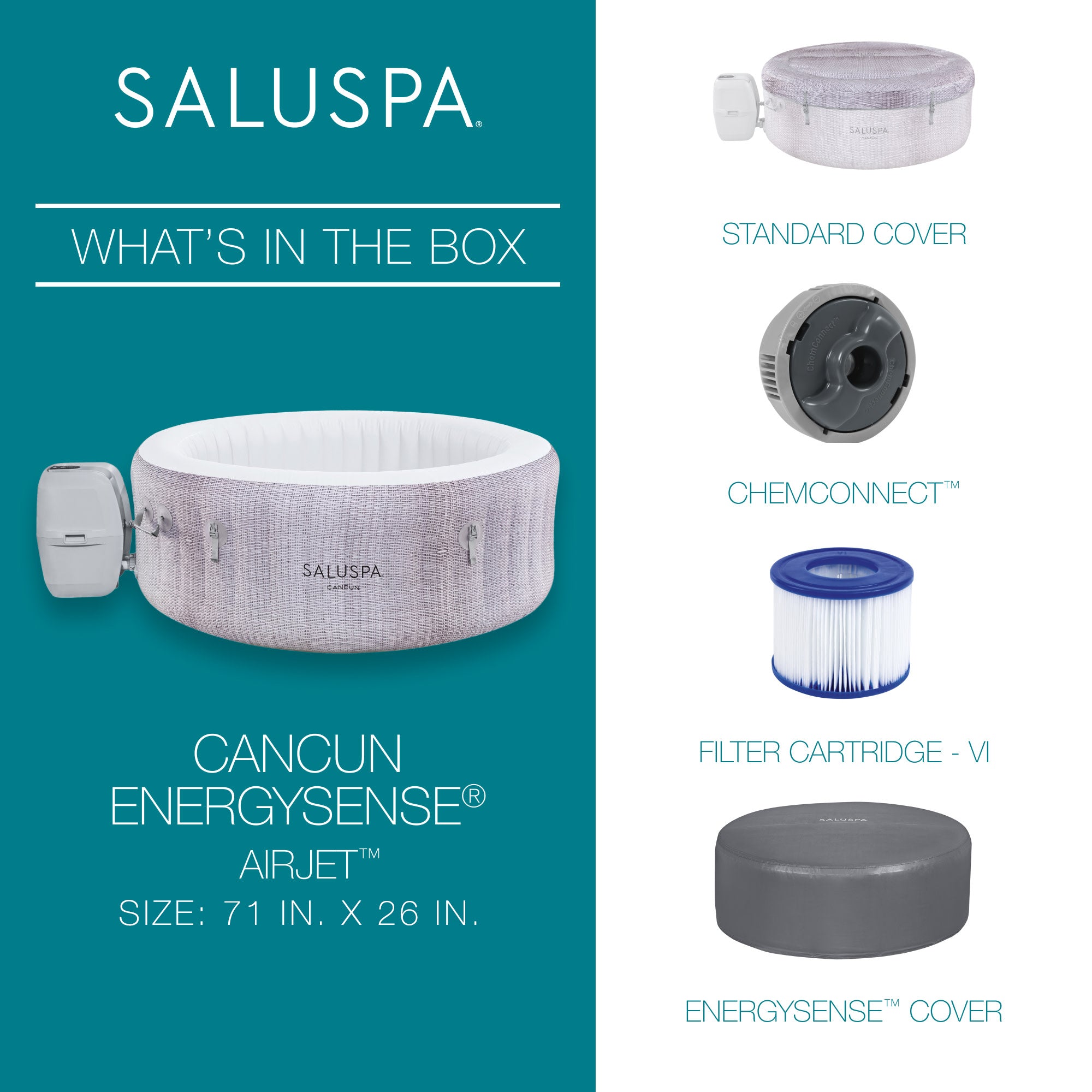 Bestway SaluSpa Cancun AirJet Inflatable Hot Tub w/EnergySense Cover, Grey(Used) - VMInnovations