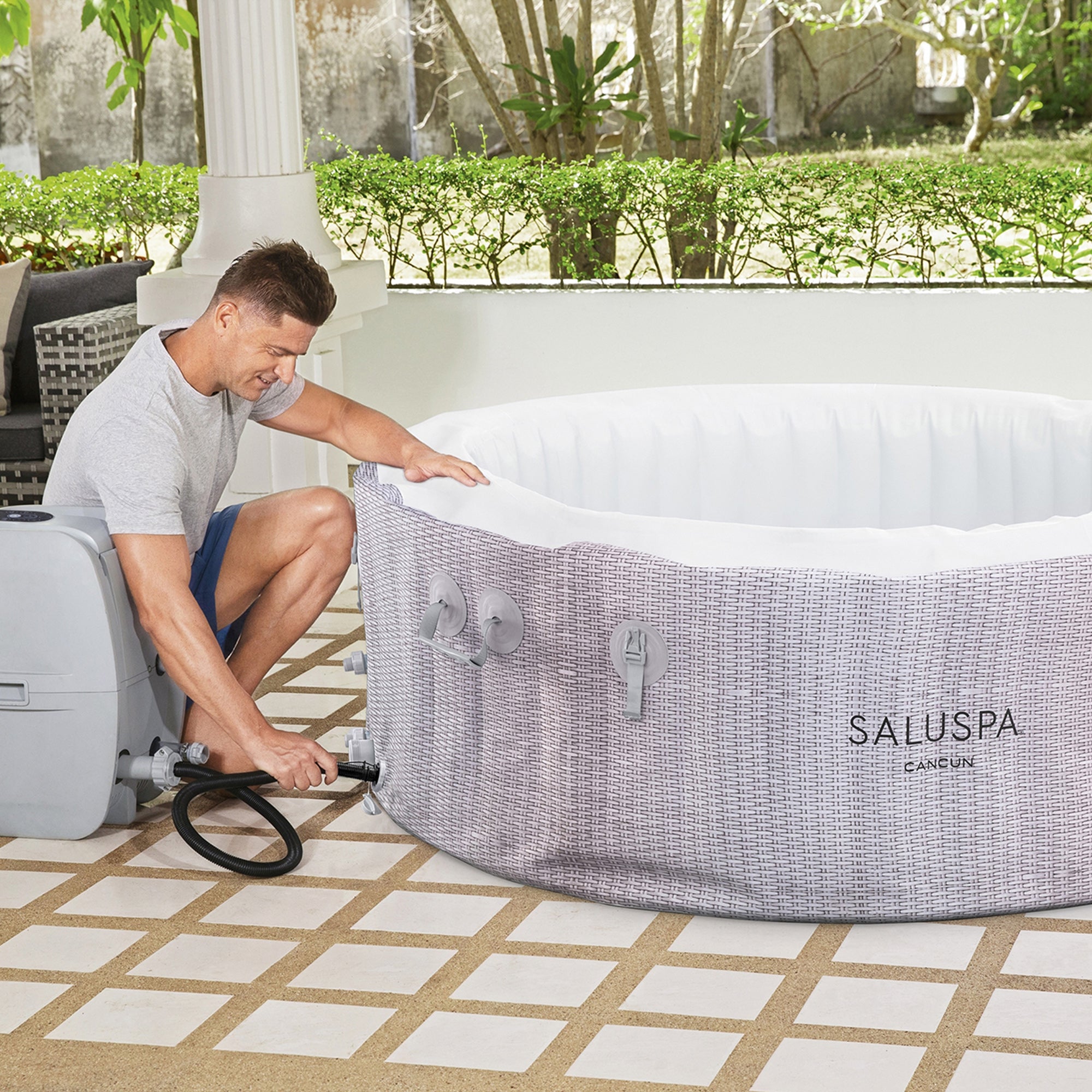 Bestway SaluSpa Cancun AirJet Inflatable Hot Tub w/EnergySense Cover, Grey(Used) - VMInnovations