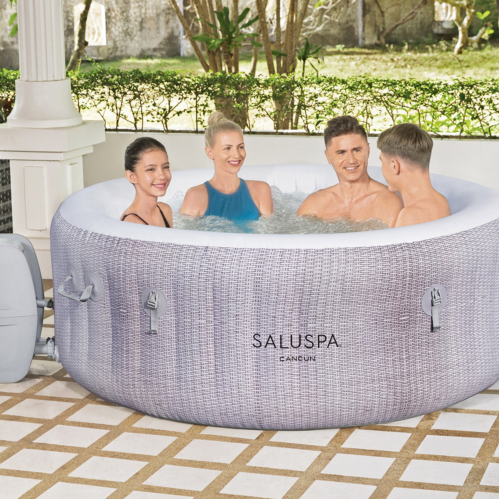 Bestway SaluSpa Cancun AirJet Inflatable Hot Tub w/EnergySense Cover, Grey(Used) - VMInnovations