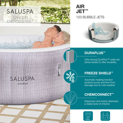 Bestway SaluSpa Cancun AirJet Inflatable Hot Tub with EnergySense Cover, Grey