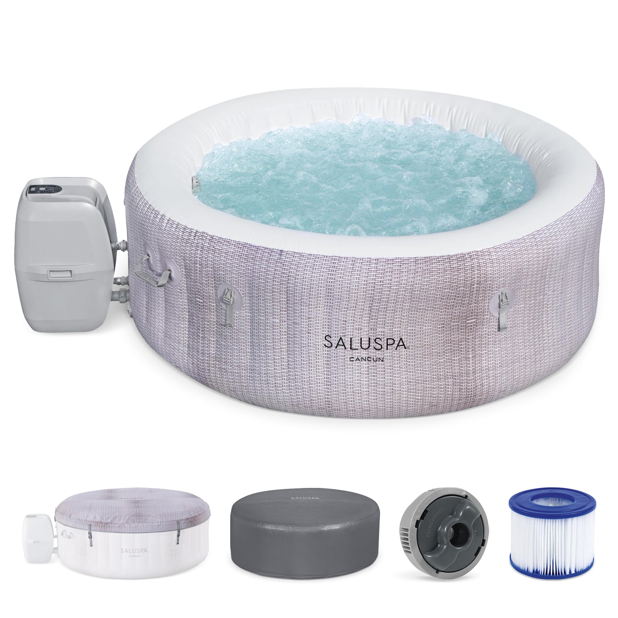 Bestway SaluSpa Cancun AirJet Inflatable Hot Tub w/EnergySense Cover, Grey(Used) - VMInnovations