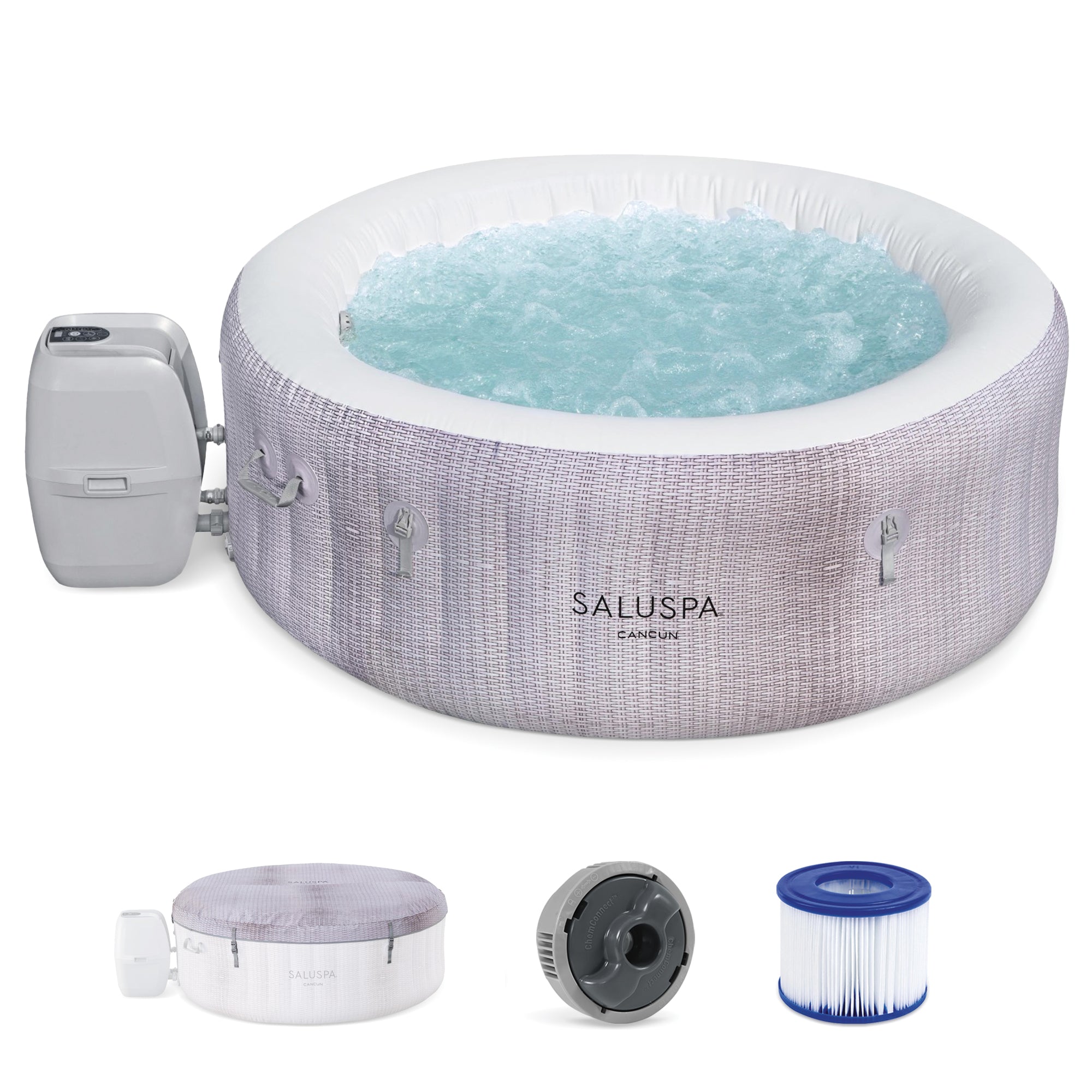 Bestway SaluSpa Cancun AirJet Hot Tub with EnergySense Cover, Grey (Open Box)