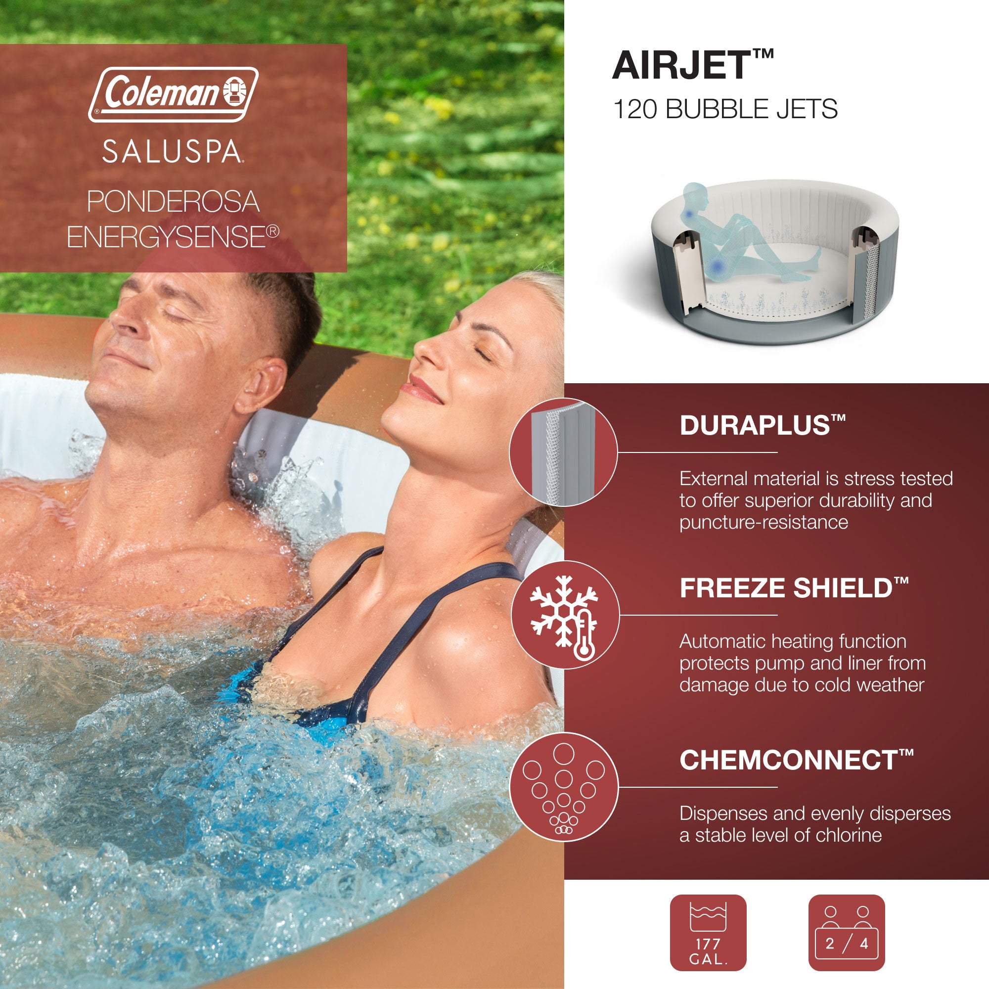 Coleman Ponderosa AirJet Round Inflatable Hot Tub w/ EnergySense Cover, Orange - VMInnovations