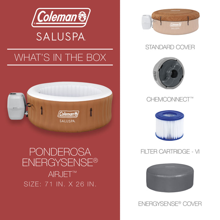 Coleman Ponderosa AirJet Round Inflatable Hot Tub w/ EnergySense Cover, Orange