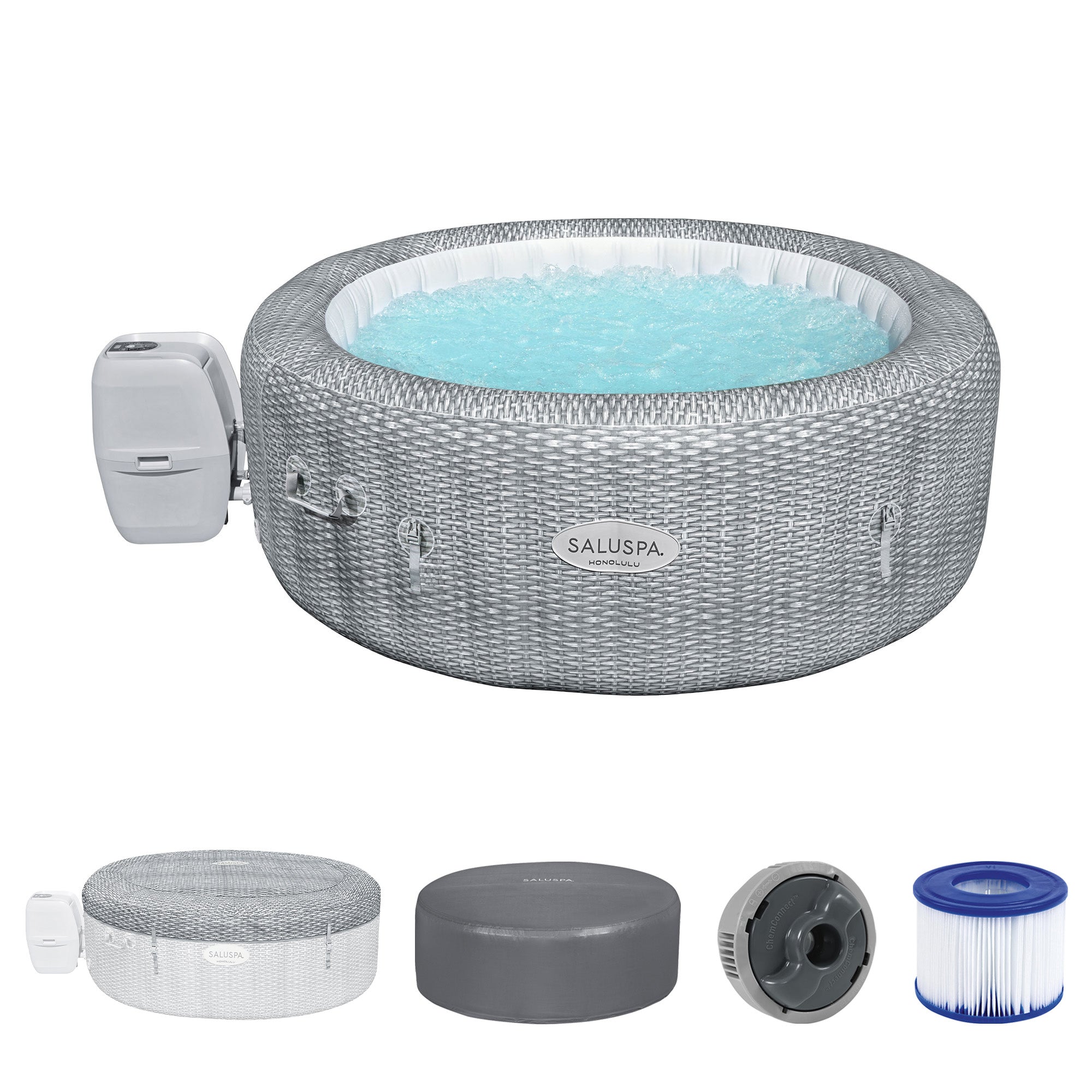 Bestway Honolulu AirJet Inflatable Hot Tub with EnergySense Cover, Grey (Used) - VMInnovations
