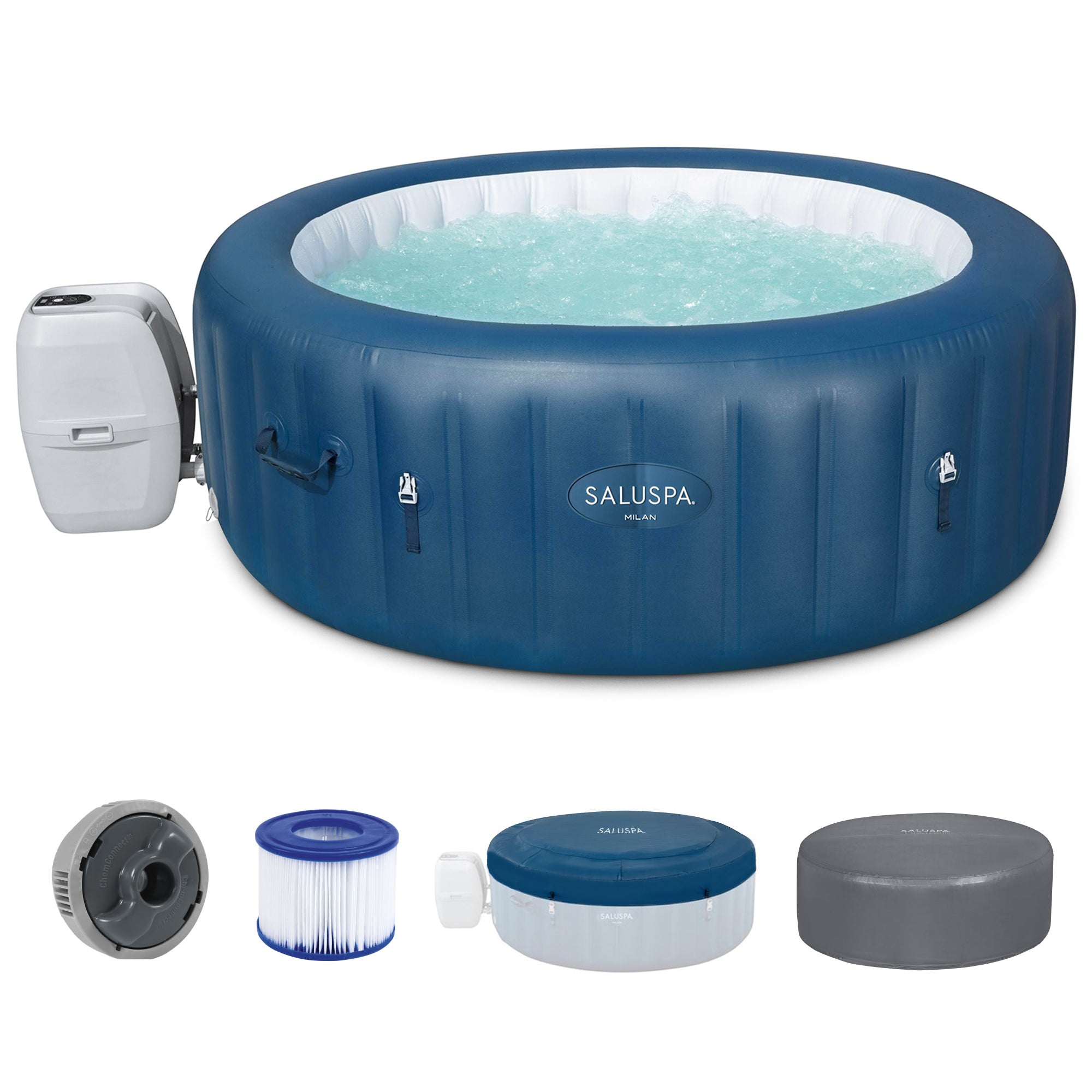 Bestway SaluSpa Milan AirJet Inflatable Hot Tub w/ EnergySense Cover, Blue(Used)
