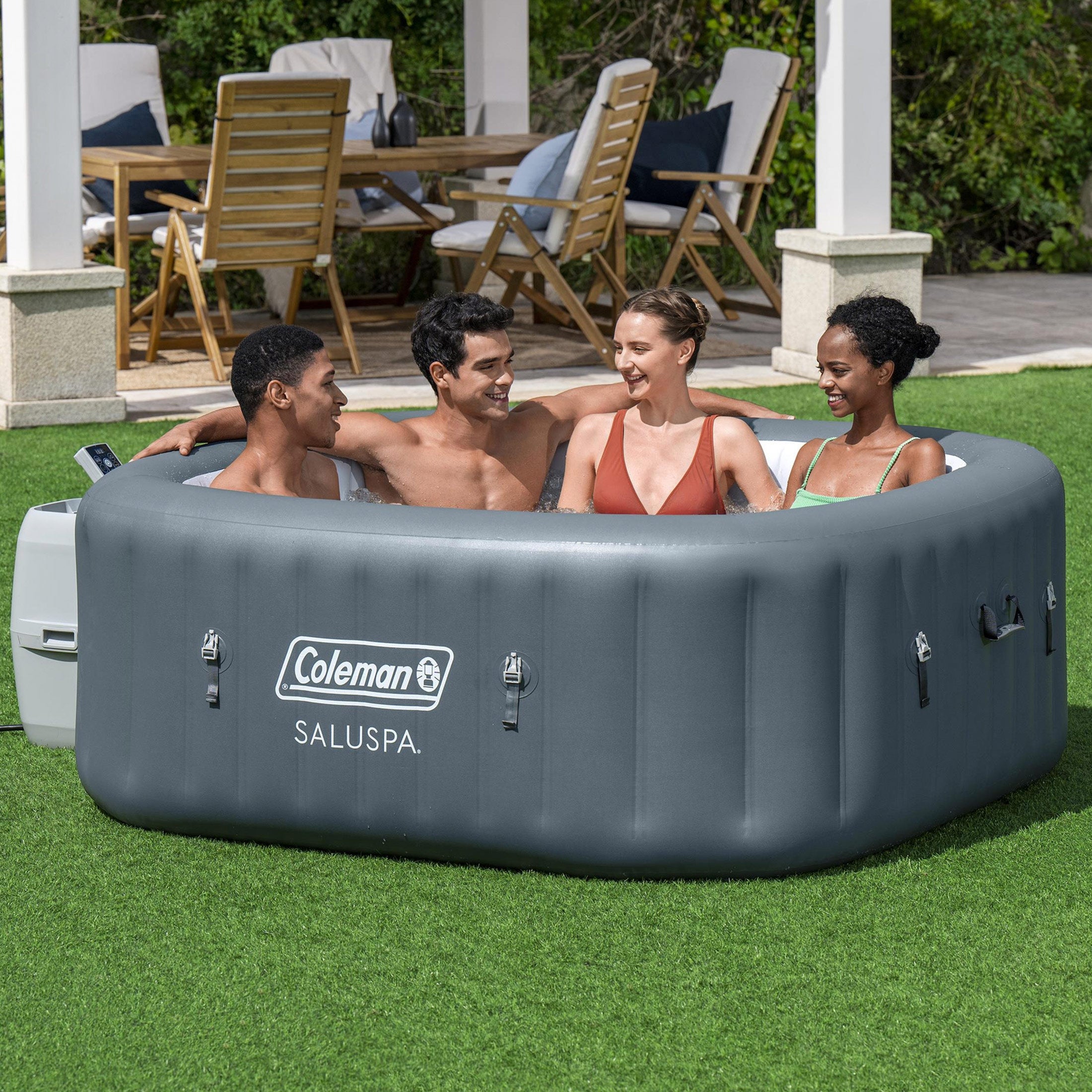 Coleman Hawaii AirJet Square Inflatable Hot Tub with EnergySense Cover, Grey