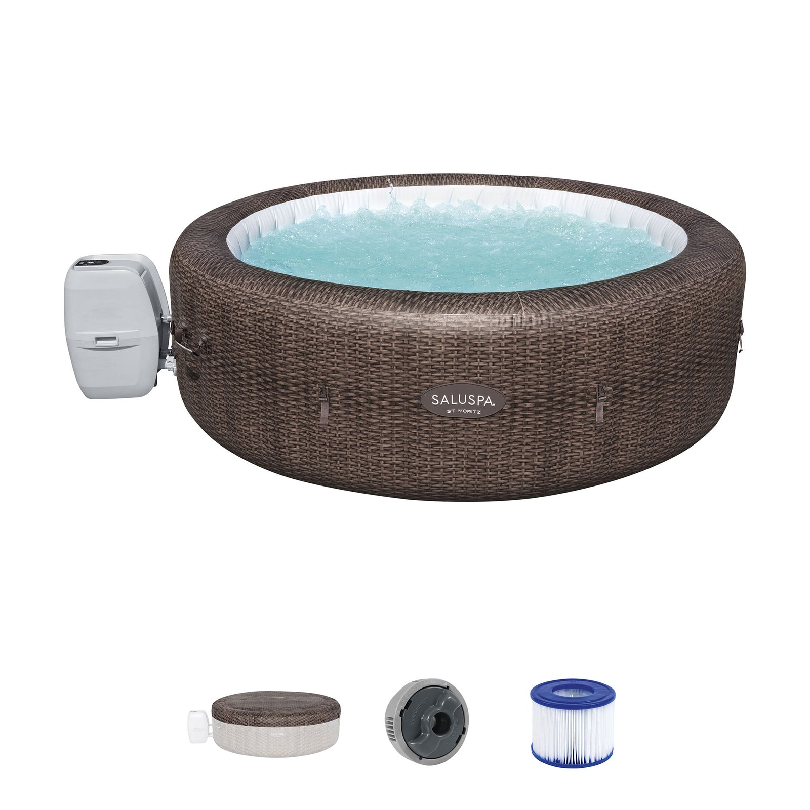 Bestway St Moritz AirJet Inflatable Hot Tub w/ EnergySense Cover, Brown (Used) - VMInnovations