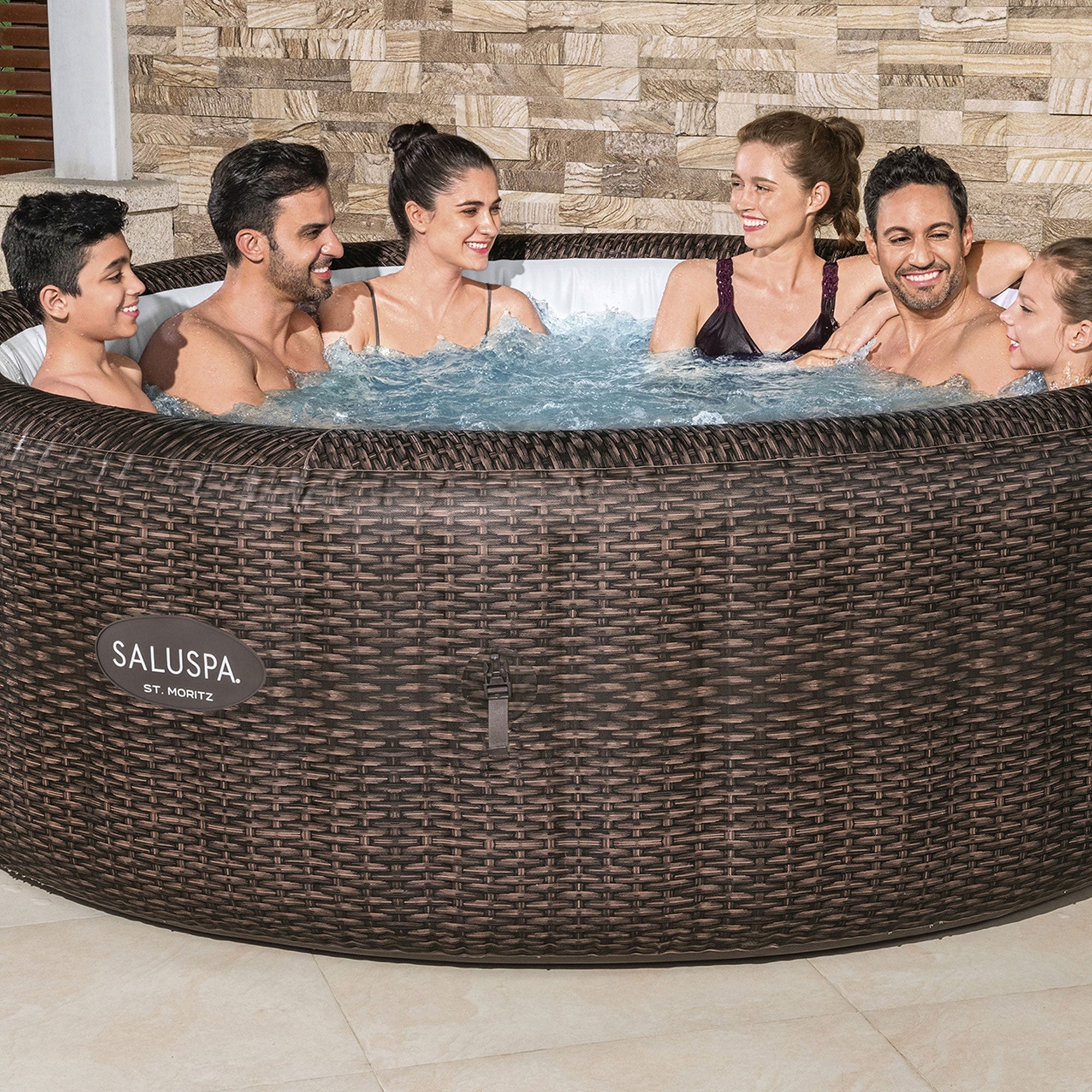 Bestway St Moritz AirJet Inflatable Hot Tub w/ EnergySense Cover, Brown (Used) - VMInnovations