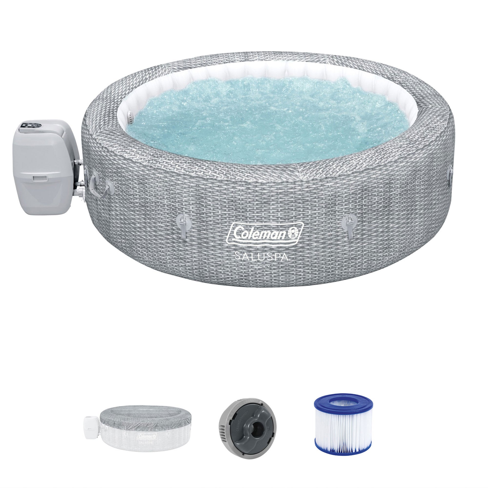 Bestway Coleman Sicily AirJet Hot Tub with EnergySense Cover, Grey (For Parts)