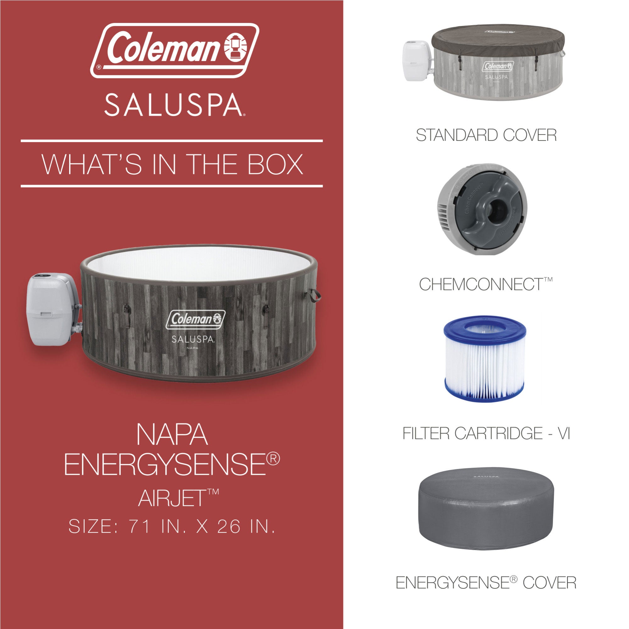 Coleman Napa AirJet Round Inflatable Hot Tub with EnergySense Cover, Brown - VMInnovations