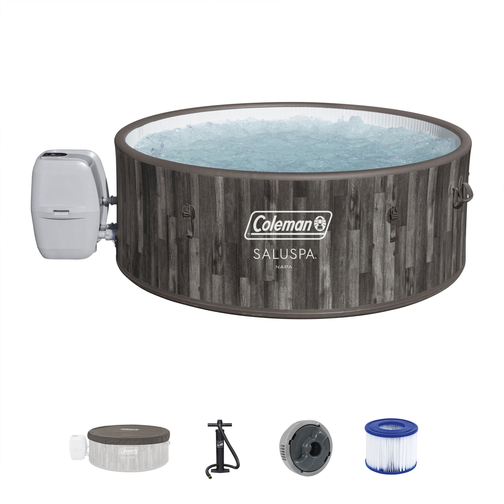 Bestway Coleman Napa AirJet Inflatable Hot Tub w/EnergySense Cover, Brown (Used) - VMInnovations