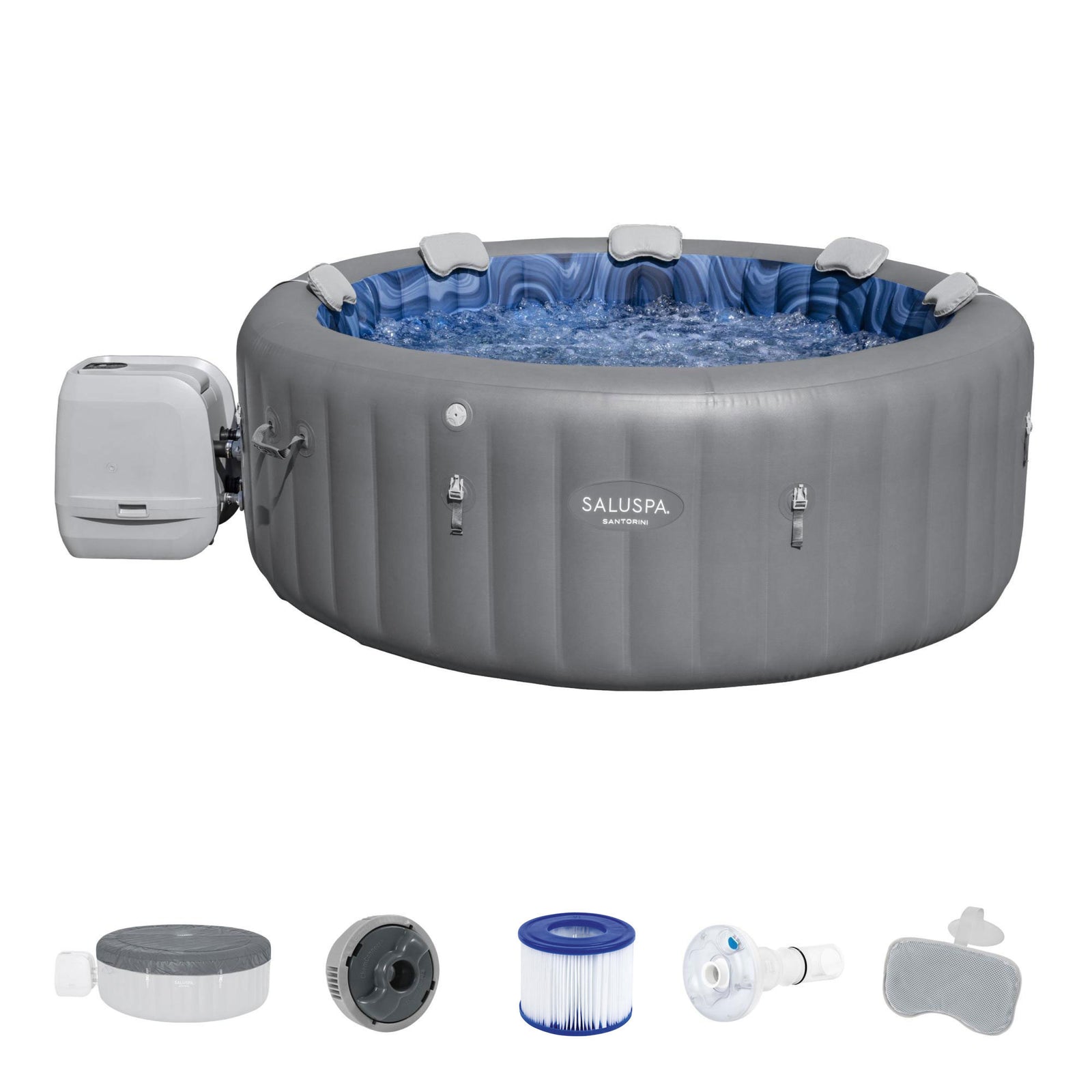 Bestway SaluSpa Santorini HydroJet Hot Tub with EnergySense Cover (Open Box) - VMInnovations