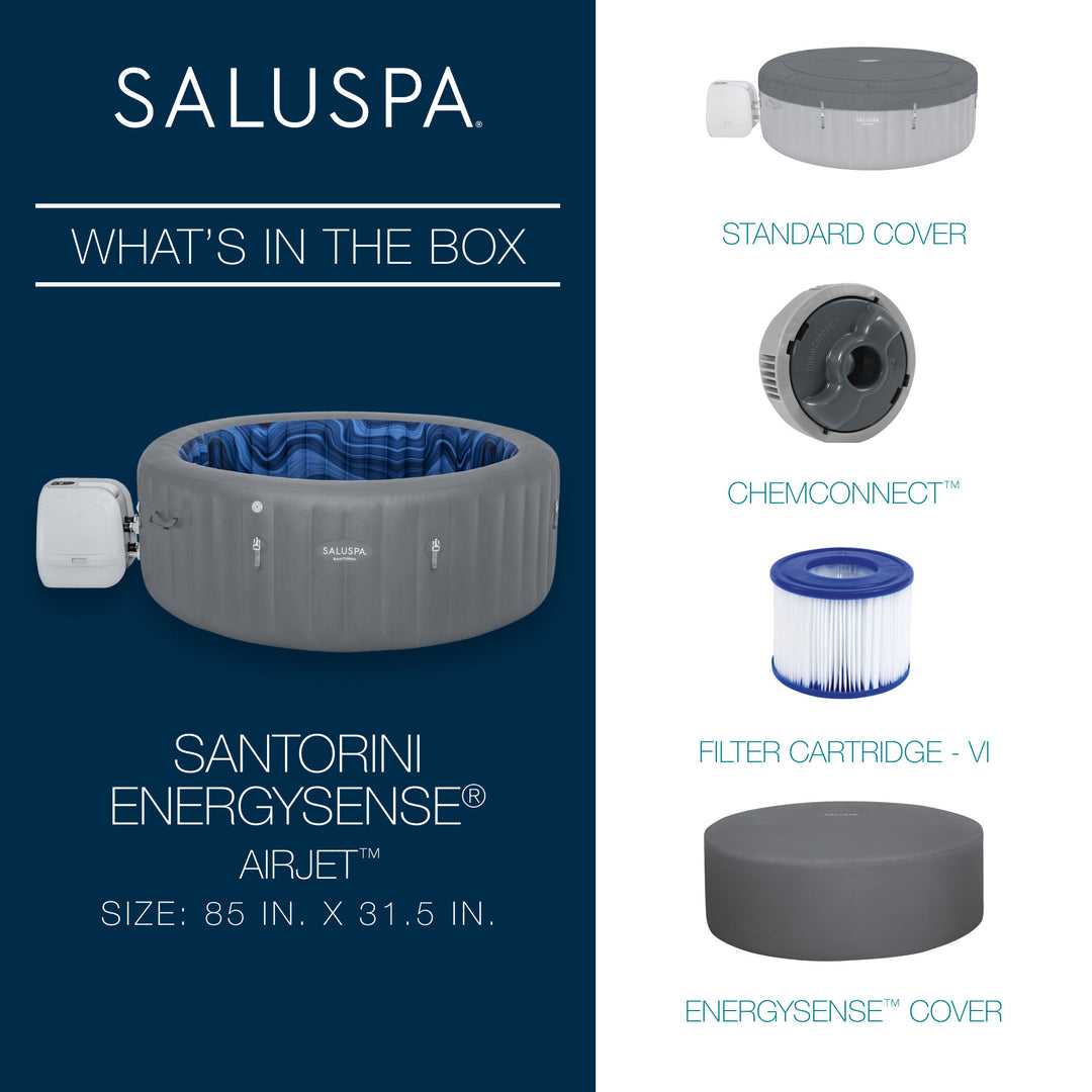 Bestway SaluSpa Santorini HydroJet Hot Tub with EnergySense Cover (Open Box) - VMInnovations