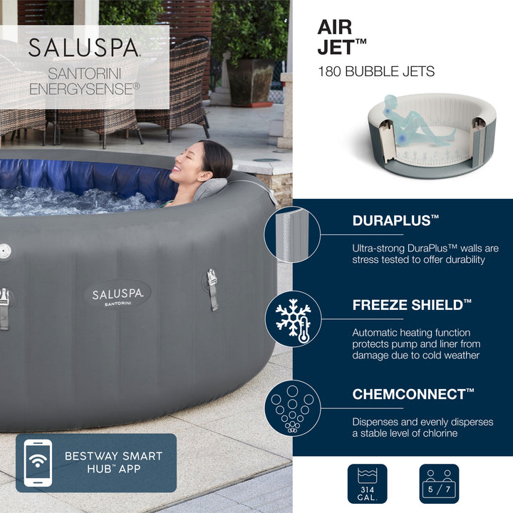 Bestway SaluSpa Santorini HydroJet Inflatable Hot Tub with EnergySense Cover - VMInnovations