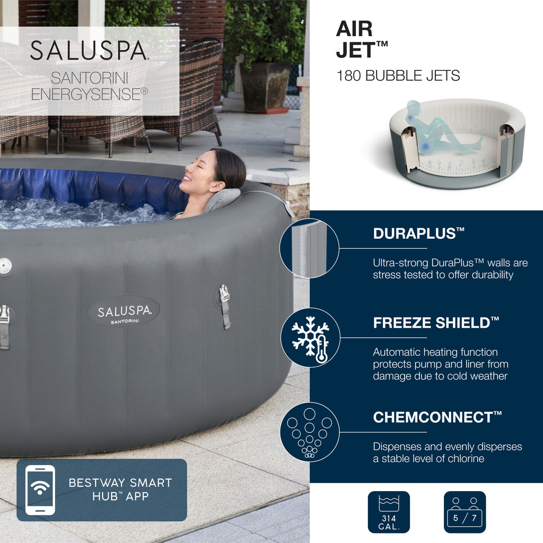 Bestway SaluSpa Santorini HydroJet Hot Tub with EnergySense Cover (Open Box) - VMInnovations