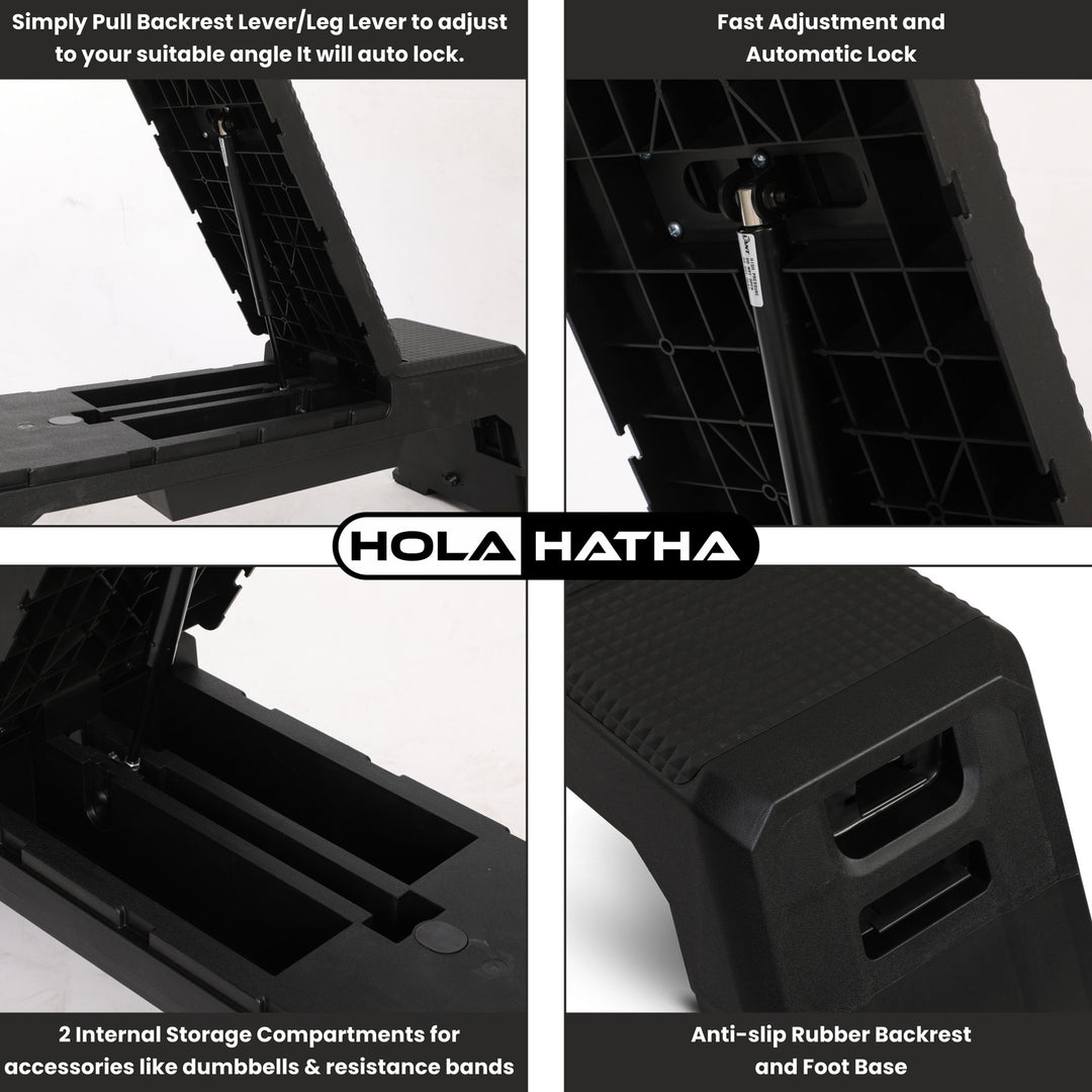 HolaHatha Multifunctional Fitness Weight Workout Bench with Storage Compartment - VMInnovations