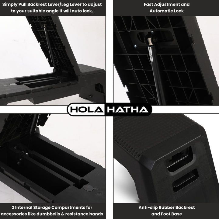 HolaHatha Multifunctional Fitness Weight Workout Bench with Storage Compartment - VMInnovations