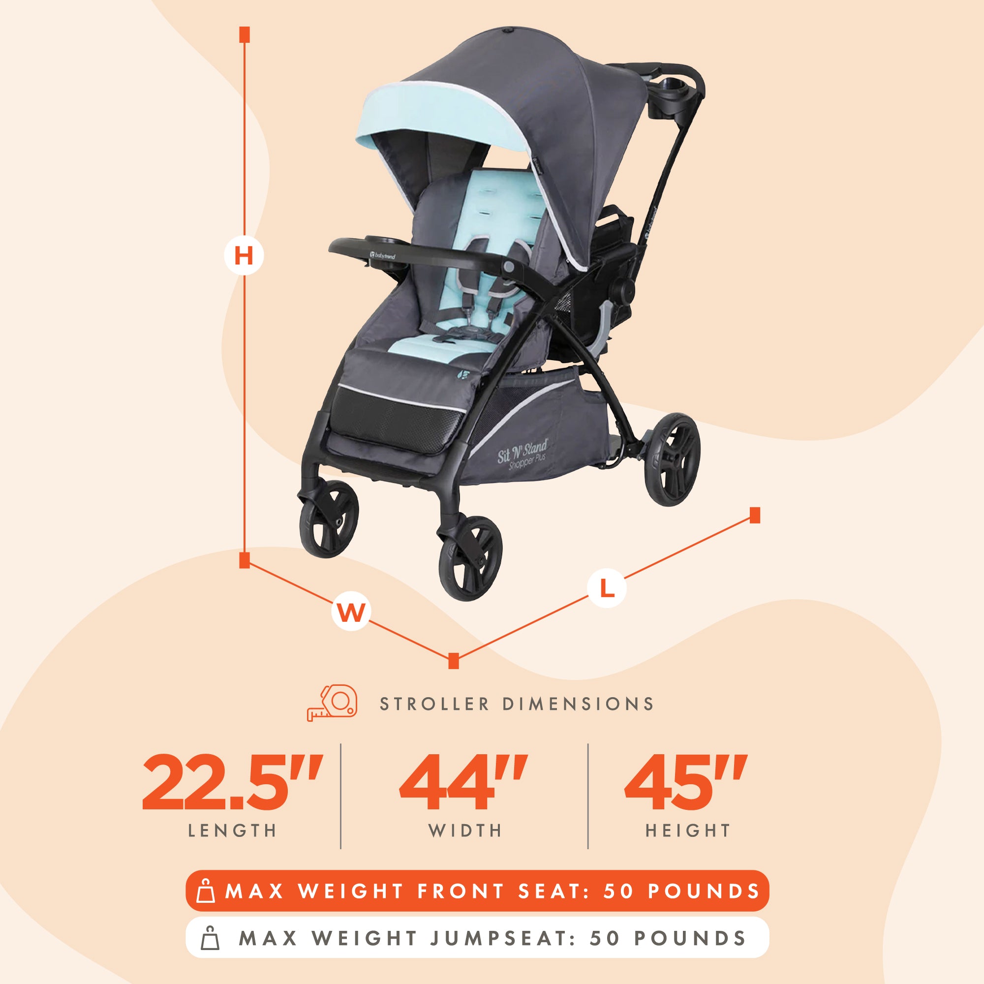 Sit N’ Stand Lightweight 5-in-1 Shopper Plus Stroller, Blue Mist (Used) - VMInnovations