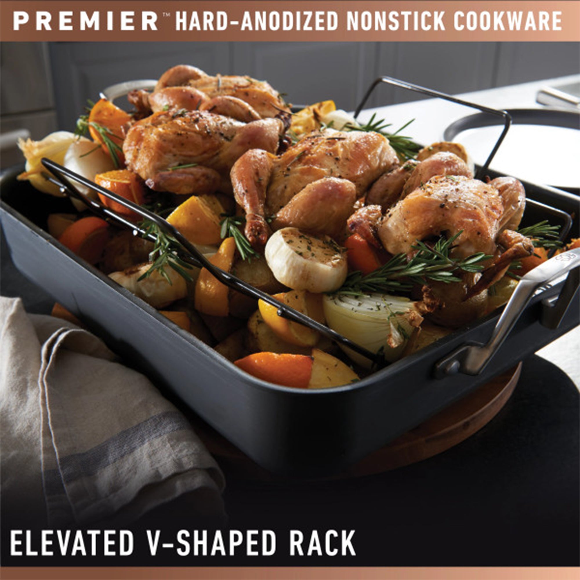 Calphalon Premier 16 Inch Hard Anodized Nonstick Roasting Pan with Elevated Rack - VMInnovations