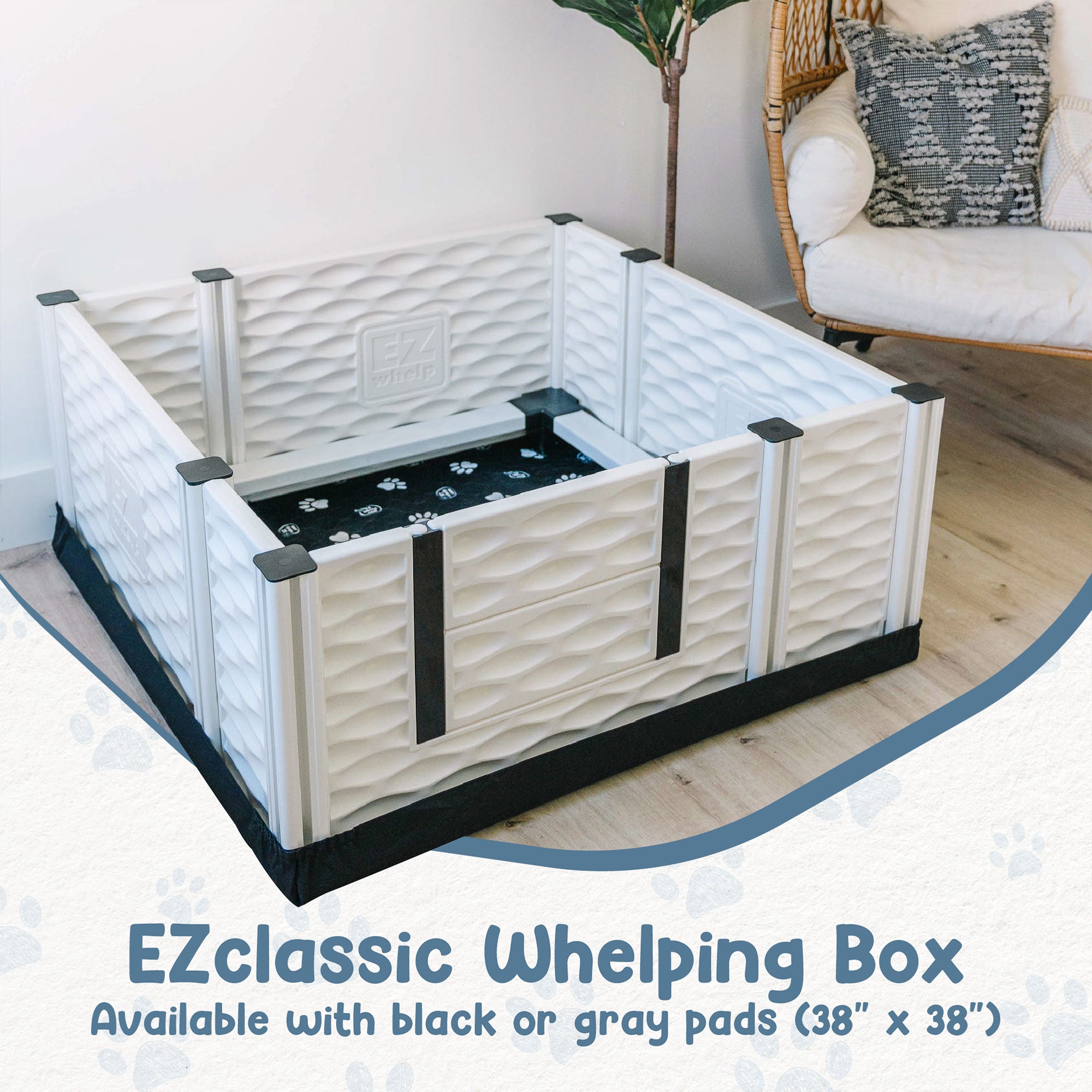 EZwhelp EZclassic 38"x38" Puppy Dog Box Playpen w/Rails & Liner, Blk(For Parts) - VMInnovations