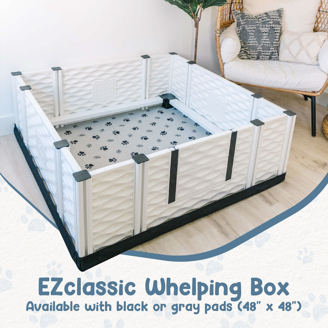 EZwhelp EZclassic 48"x48" Puppy Dog Whelping Box Playpen w/Rails & Liner, Black - VMInnovations