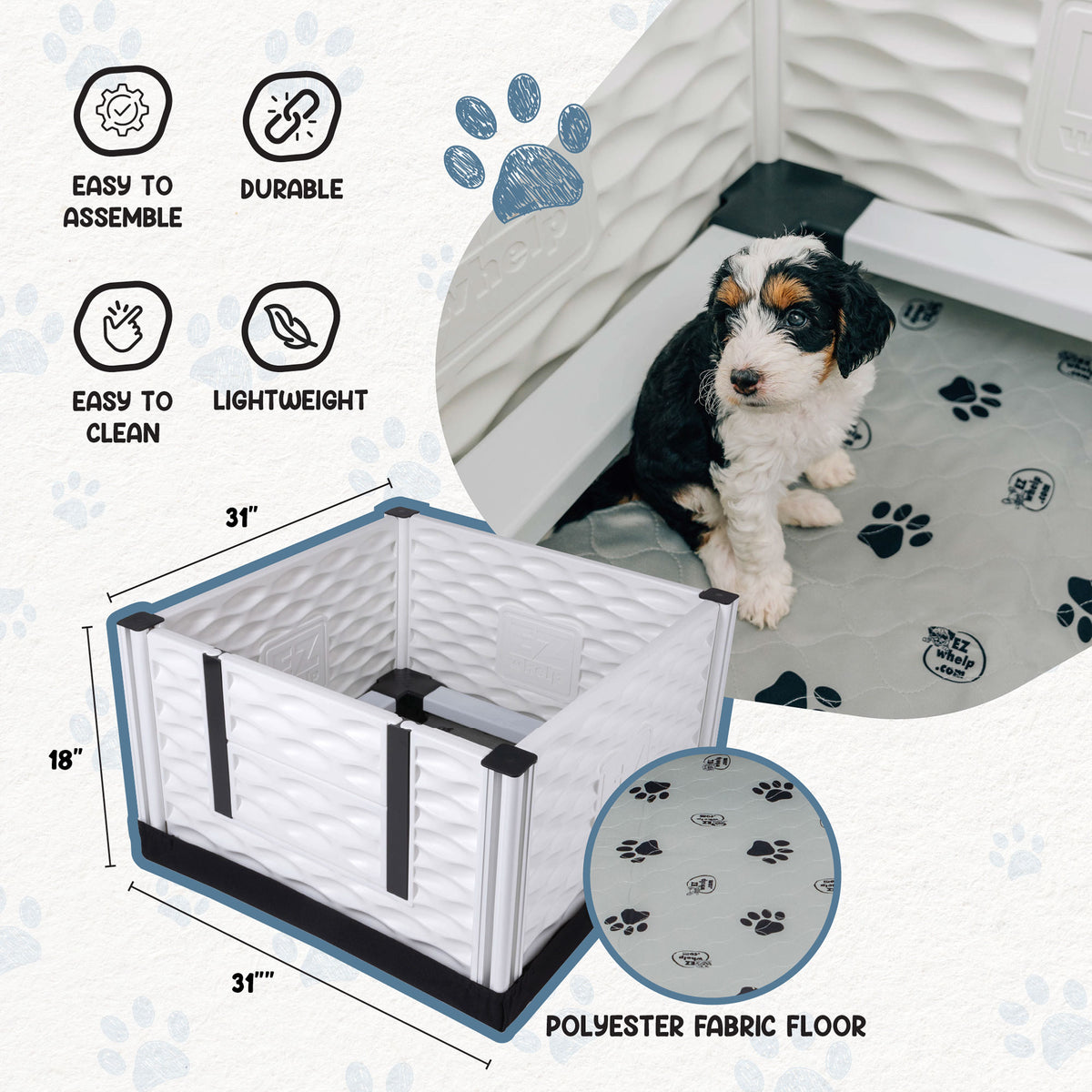 EZclassic 28"x28" Puppy Whelping Box Playpen w/Rails & Liner, Gray (For Parts)
