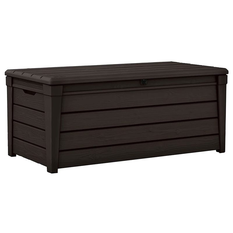 Keter Brightwood Weatherproof Resin Patio Deck Storage Box Bench, Brown (2 Pack)