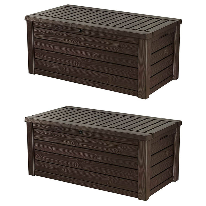 Keter Westwood Outdoor 150 Gal Deck Storage Box for Yard Tools, Brown (2 Pack) - VMInnovations
