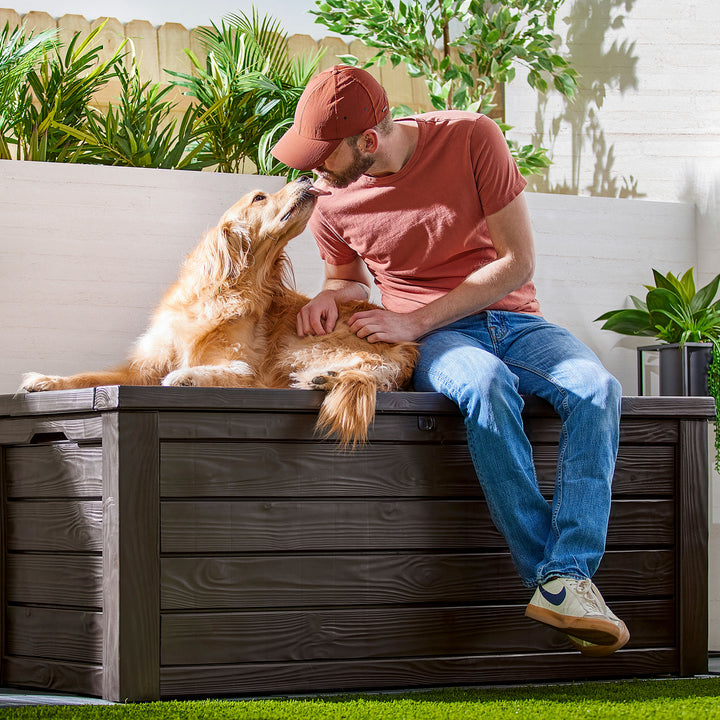 Keter Westwood Outdoor 150 Gal Deck Storage Box for Yard Tools, Brown (2 Pack) - VMInnovations