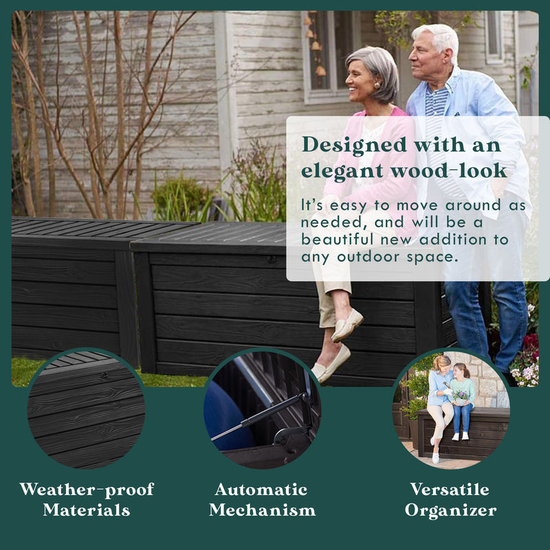 Keter Westwood Outdoor 150 Gal Deck Storage Box for Yard Tools, Grey (2 Pack)