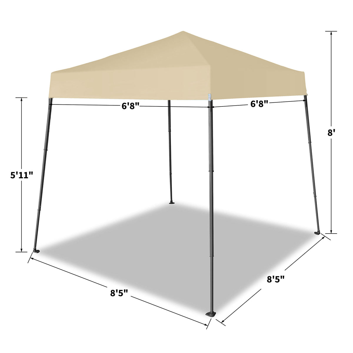 Crown Shades 8'x8' Base 6.5'x6.5' Top Instant Pop Up Canopy w/Carry Bag, Beige - VMInnovations
