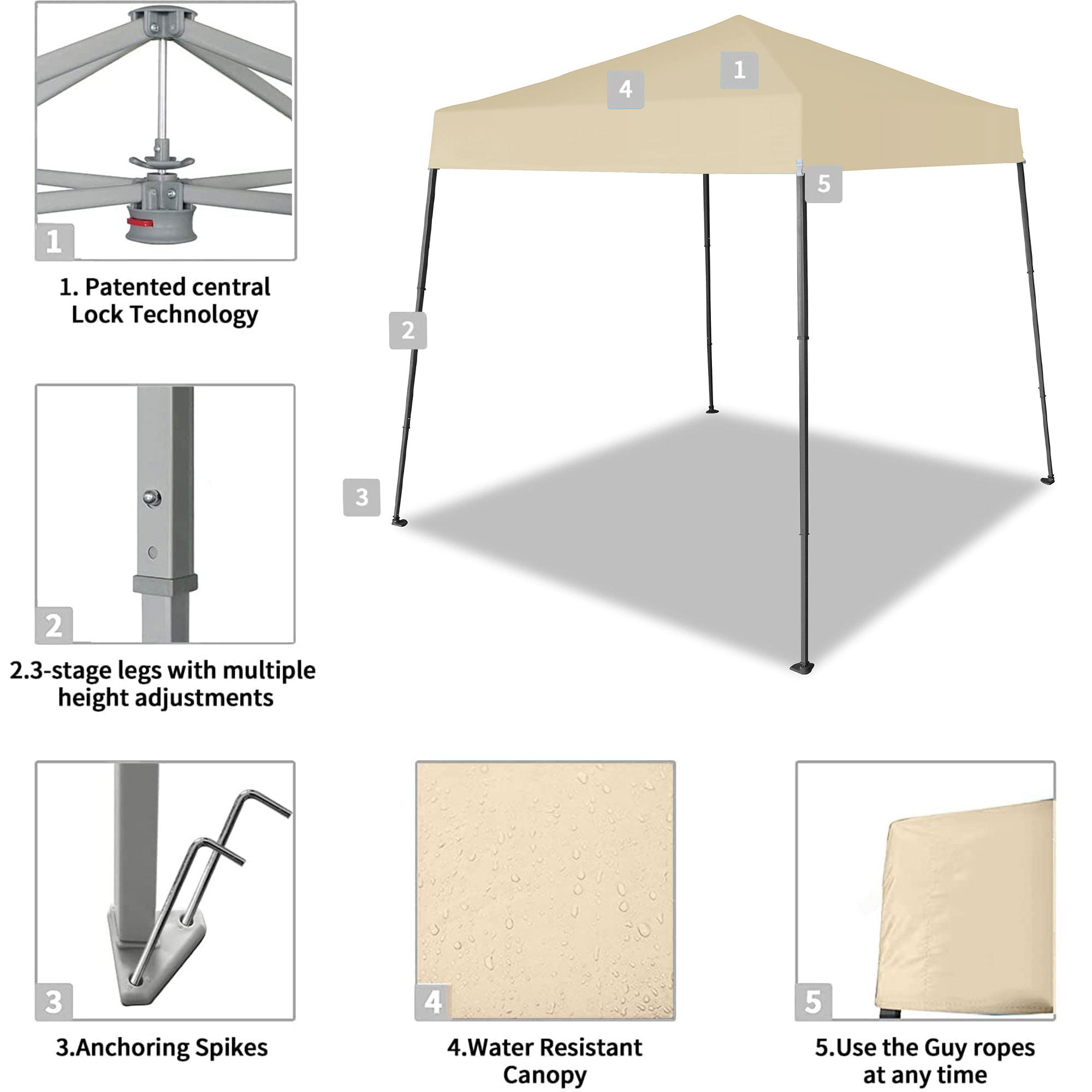 Crown Shades 8'x8' Base 6.5'x6.5' Top Pop Up Canopy w/Carry Bag, Beige (Used) - VMInnovations