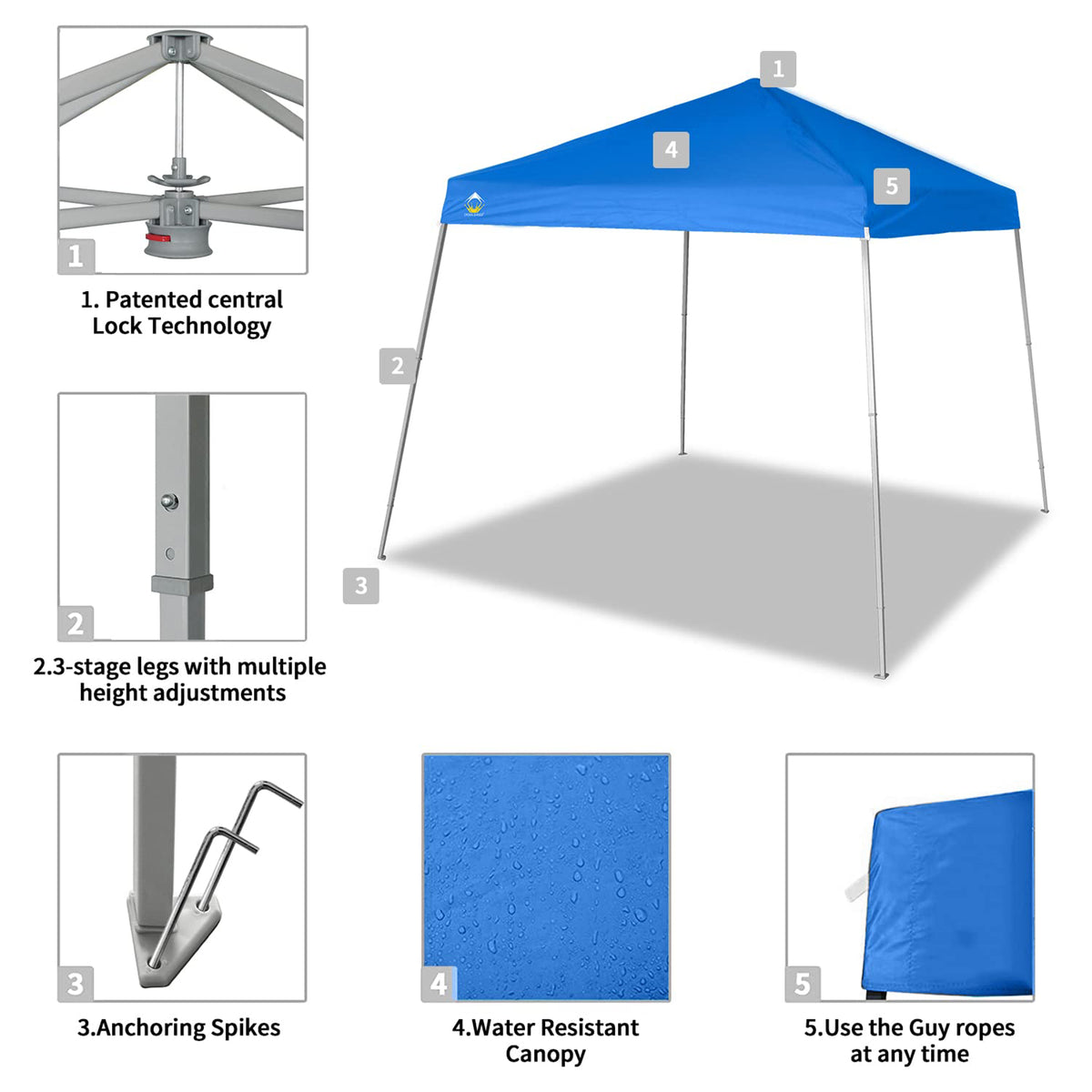 Crown Shades 10' x 10' Base 8' x 8' Top Pop Up Canopy w/Carry Bag, Blue (Used)