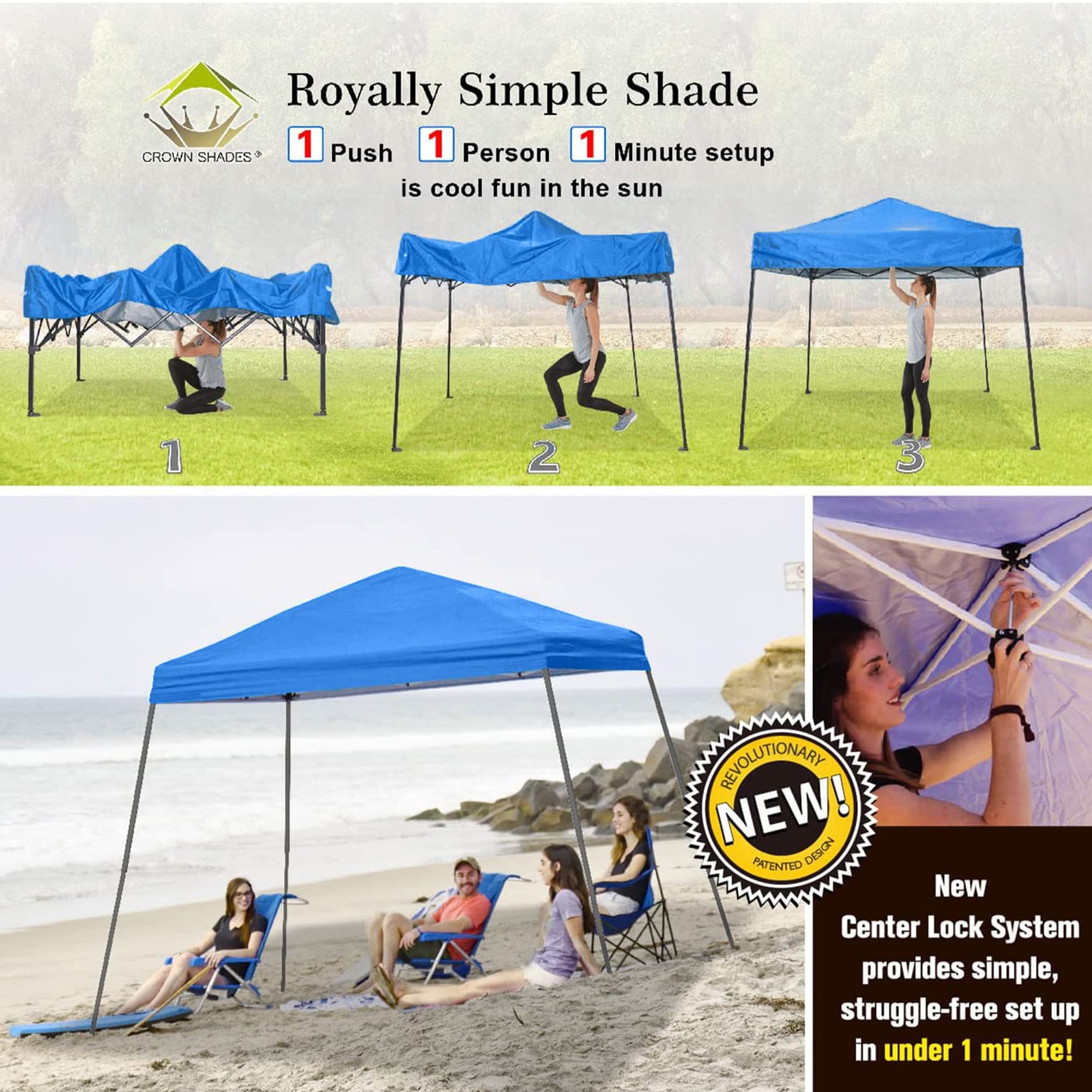 Crown Shades 10' x 10' Base 8' x 8' Top Pop Up Canopy w/Carry Bag, Blue (Used)