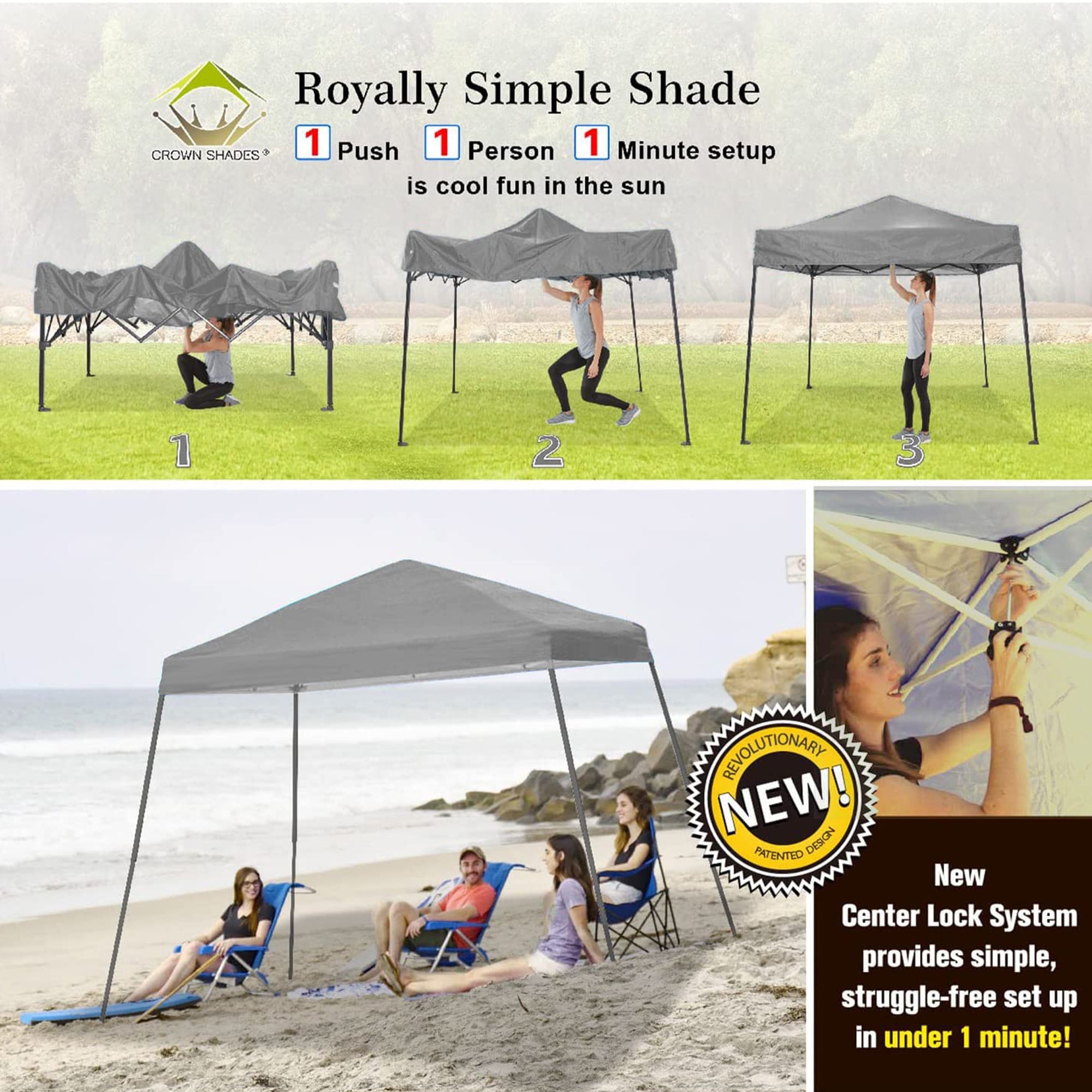 Crown Shades 10' x 10' Base 8' x 8' Top Instant Pop Up Canopy w/Carry Bag, Gray - VMInnovations