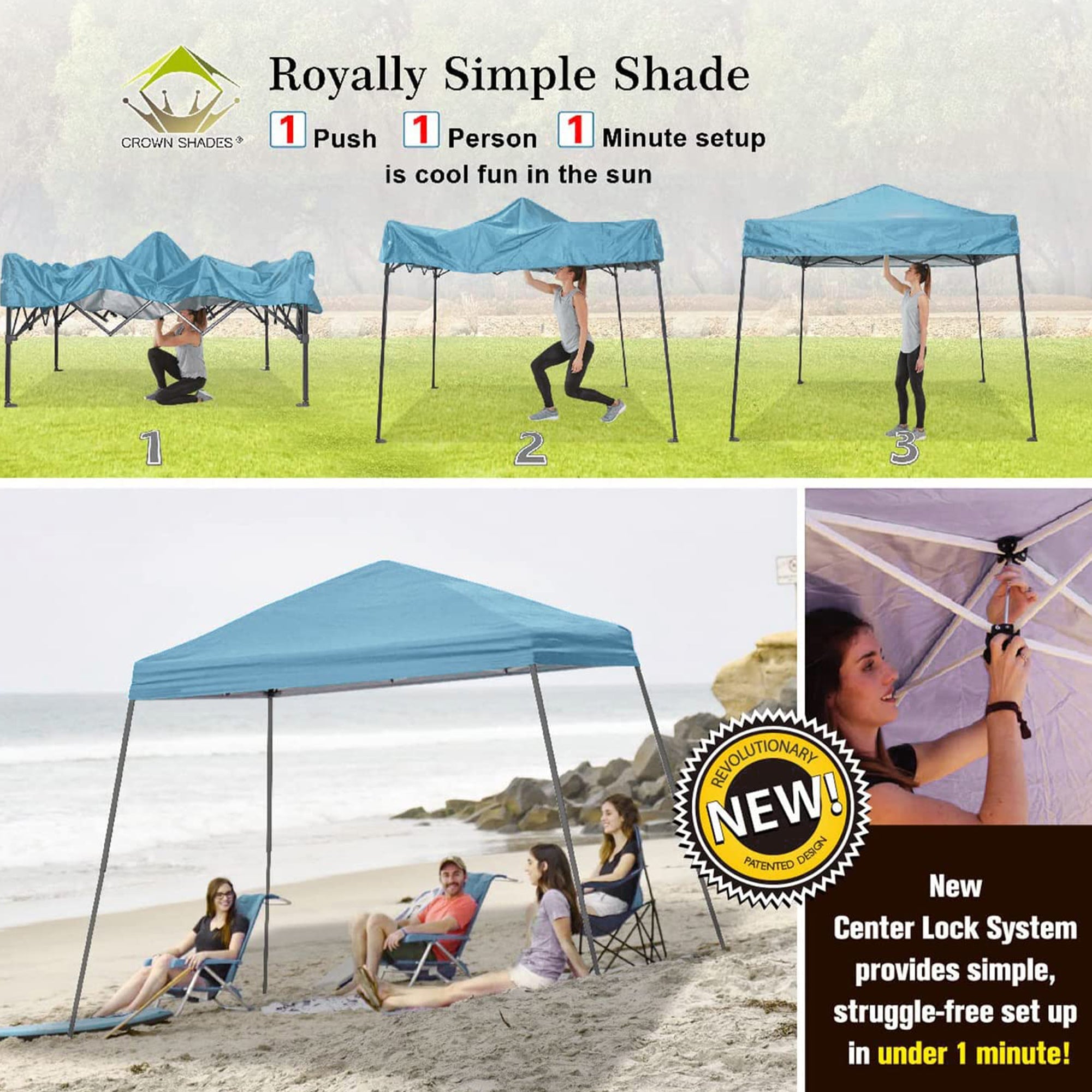 Crown Shades 10' x 10' Base 8' x 8' Top Pop Up Canopy w/Carry Bag, Cyan (Used) - VMInnovations