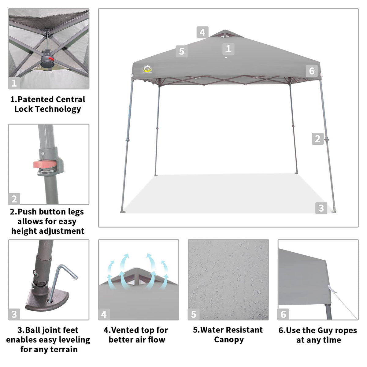 Crown Shades 11'x11' Base 9'x 9' Top Pop Up Canopy w/Carry Bag, Gray (For Parts)